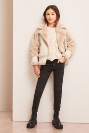 Lipsy Camel Suede Aviator Style Jacket - Image 2 of 4