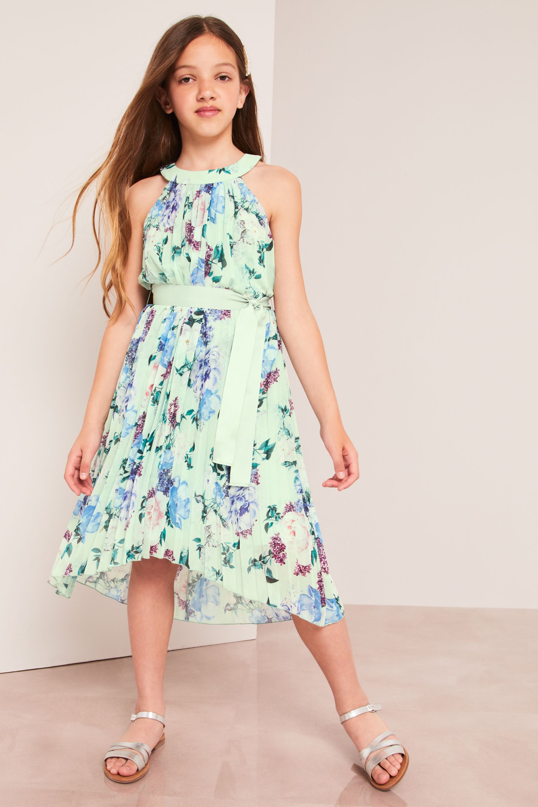 Buy Lipsy Sage Green Floral Pleated Chiffon Occasion Dress from Next United Arab Emirates