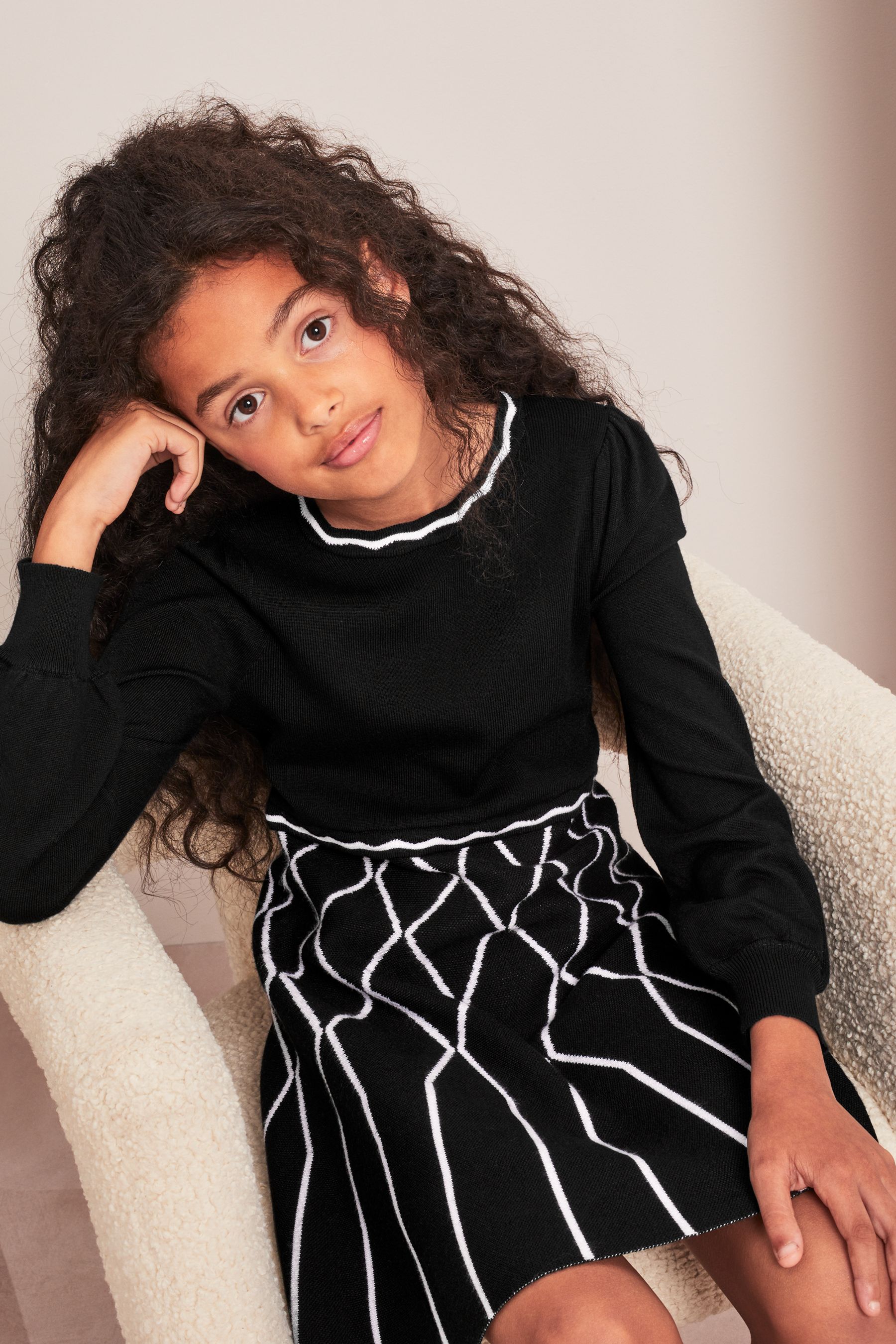 Buy Lipsy Monochrome Check 2in1 Long Sleeve Knitted Dress from Next Oman