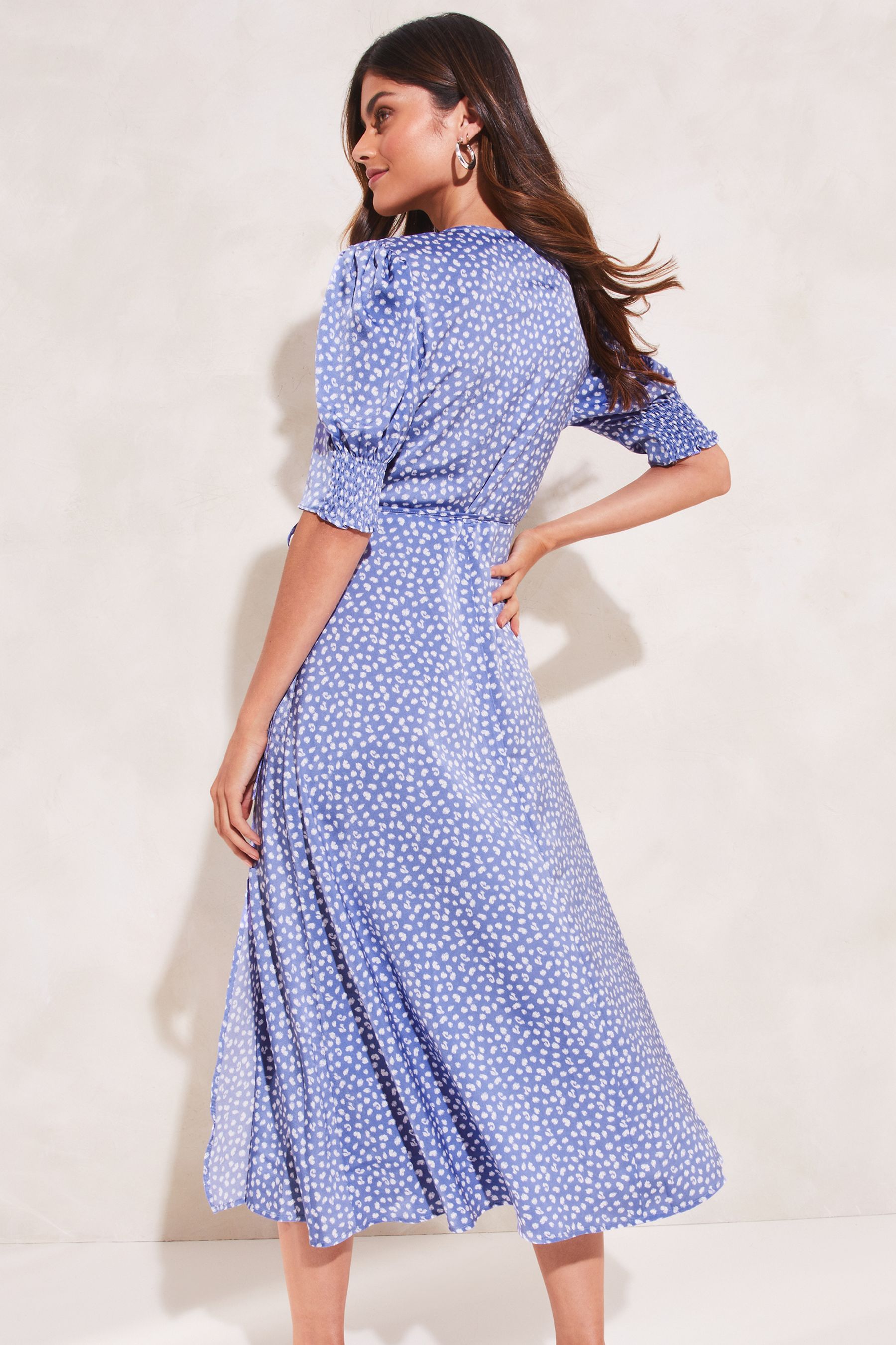 Buy Lipsy Blue Spot Puff Sleeve Wrap Midi Dress from Next Luxembourg
