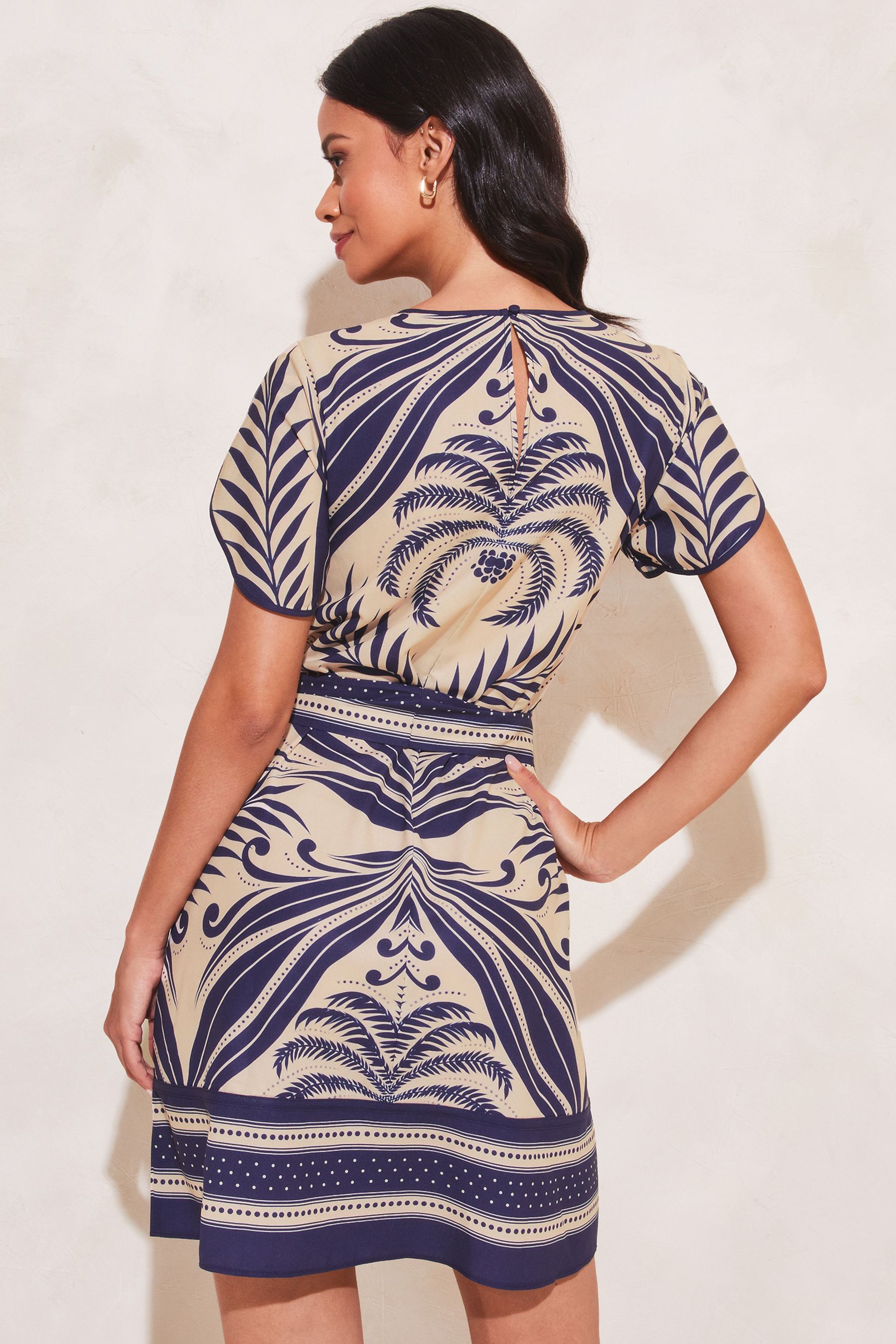 Buy Lipsy Navy Print Tulip Sleeve Belted Shift Dress from Next Luxembourg