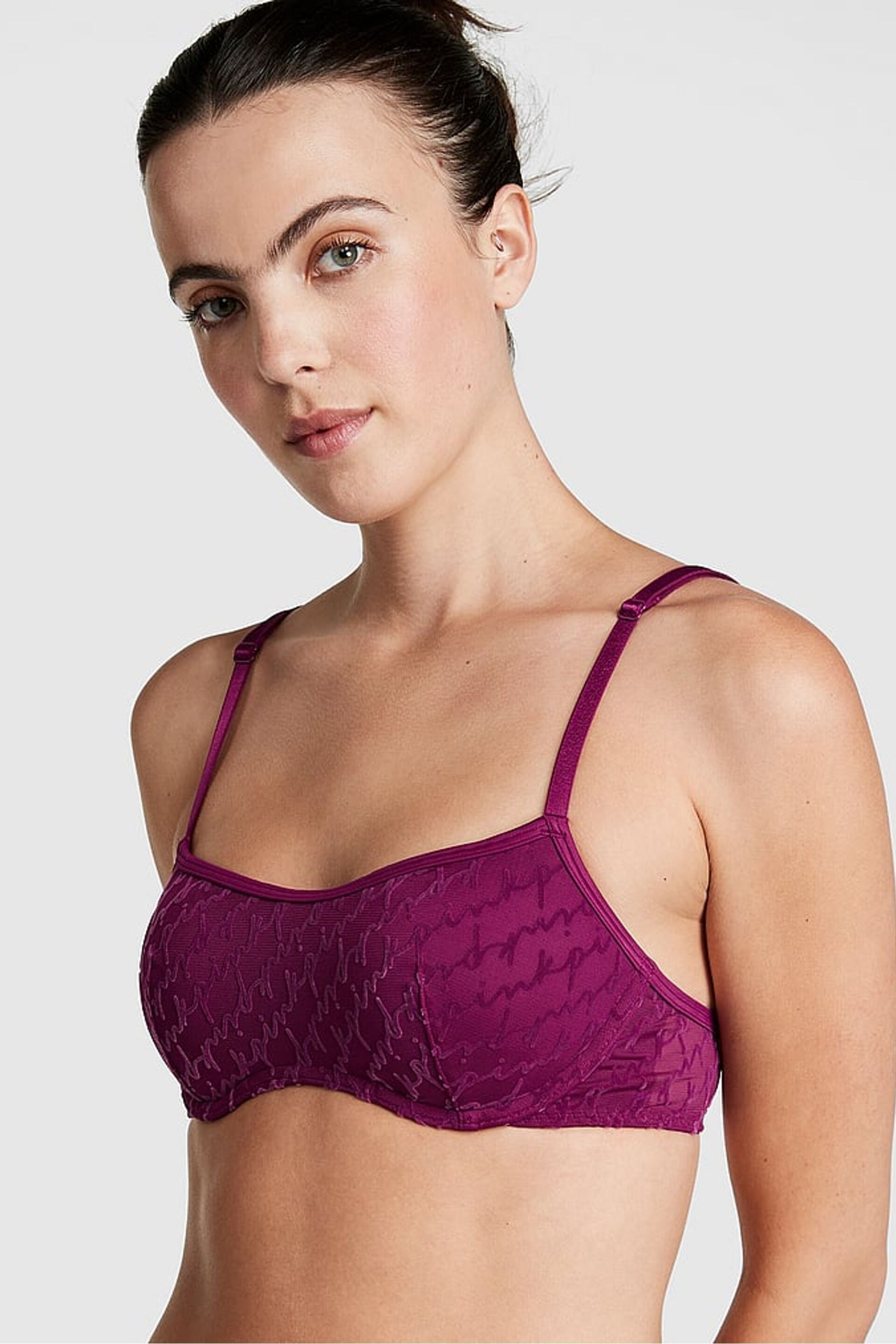 Victoria's Secret PINK Vivid Magenta Pink Push Up Flocked Mesh Push Up Bralette - Image 1 of 3