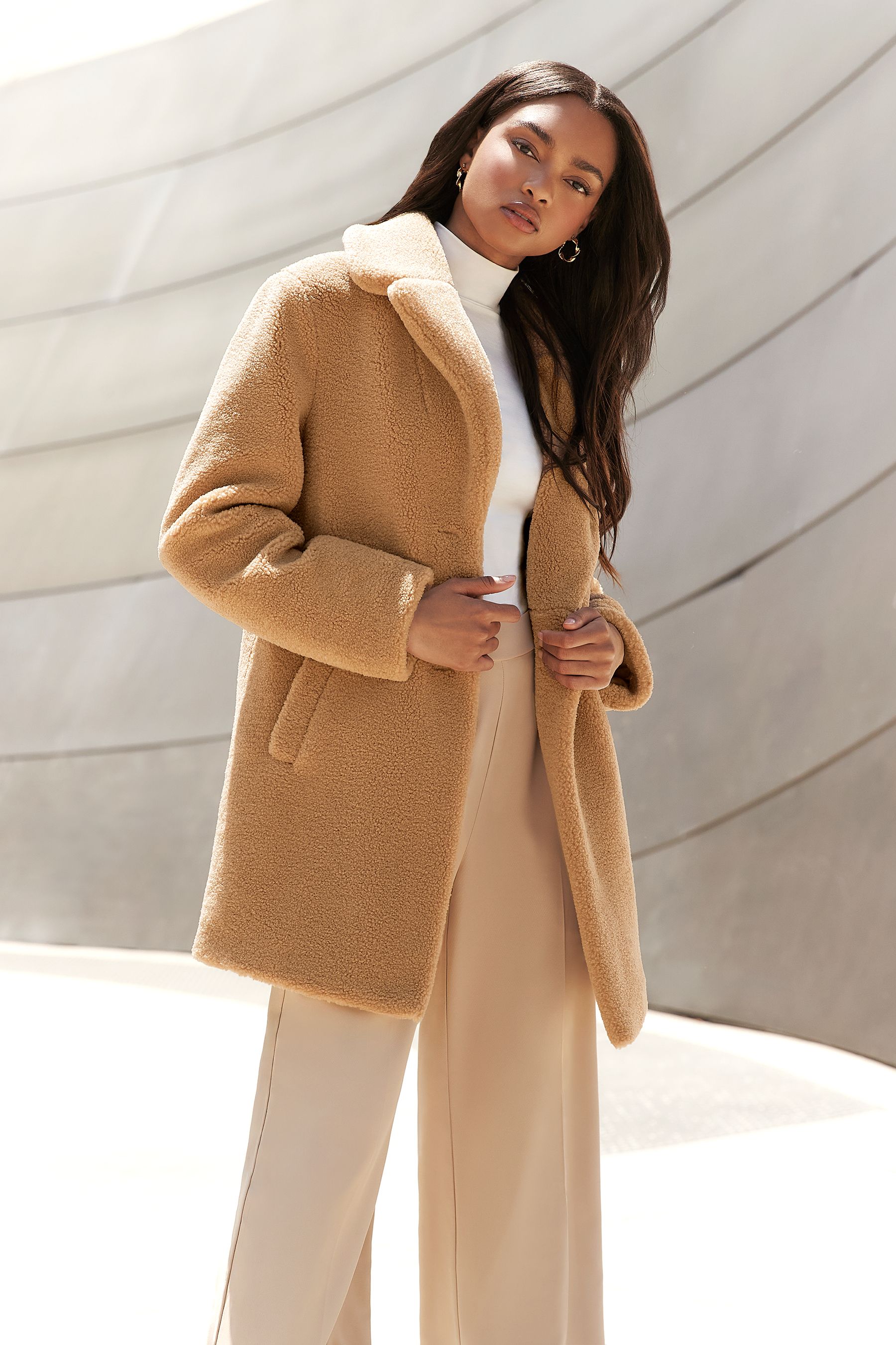 Camel borg teddy coat store