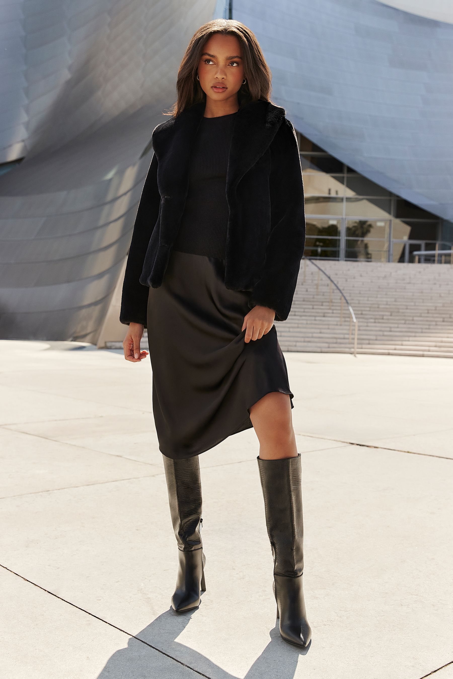 Buy Lipsy Black Shawl Oversize Collar Plush Faux Fur Coat from Next Luxembourg