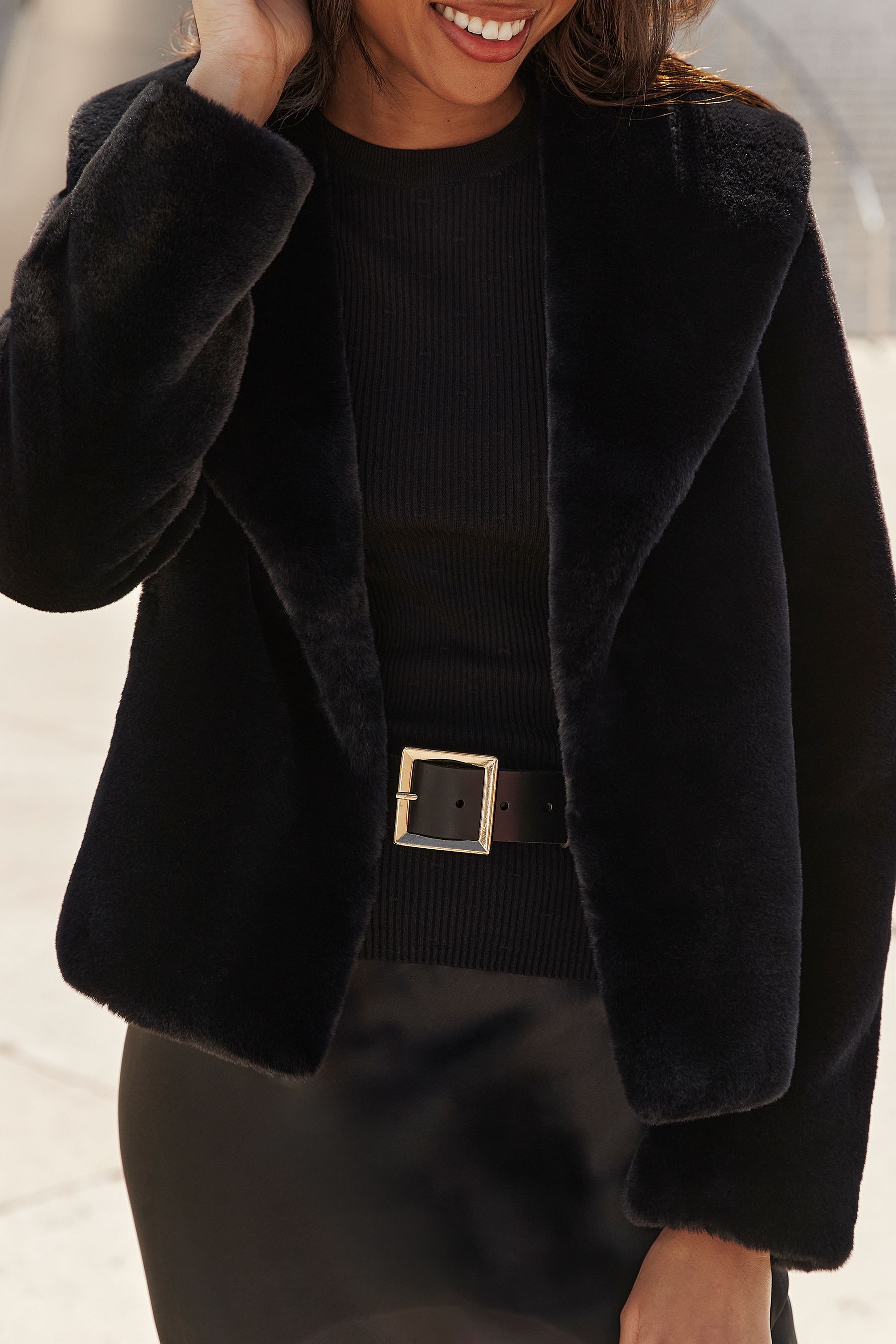 Buy Lipsy Black Shawl Oversize Collar Plush Faux Fur Coat from Next Luxembourg