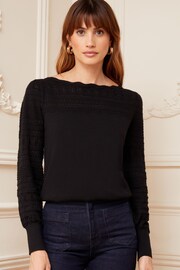 Love & Roses Black Pointelle Knit Scallop Neck Jumper - Image 1 of 4