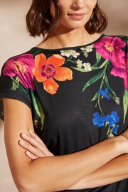 Love & Roses Black Floral Print Petite Crew Neck Jersey T-Shirt - Image 2 of 5