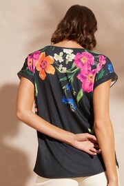 Love & Roses Black Floral Print Petite Crew Neck Jersey T-Shirt - Image 3 of 5