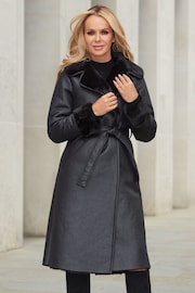 Lipsy Black Bonded Faux fur Longline Coat - Image 1 of 4