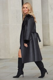 Lipsy Black Bonded Faux fur Longline Coat - Image 3 of 4