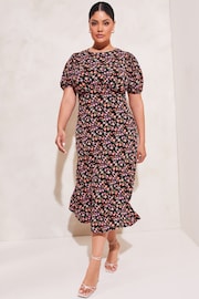 Lipsy Floral Curve Jersey Puff Short Sleeve Underbust Midi Dress - Image 3 of 4