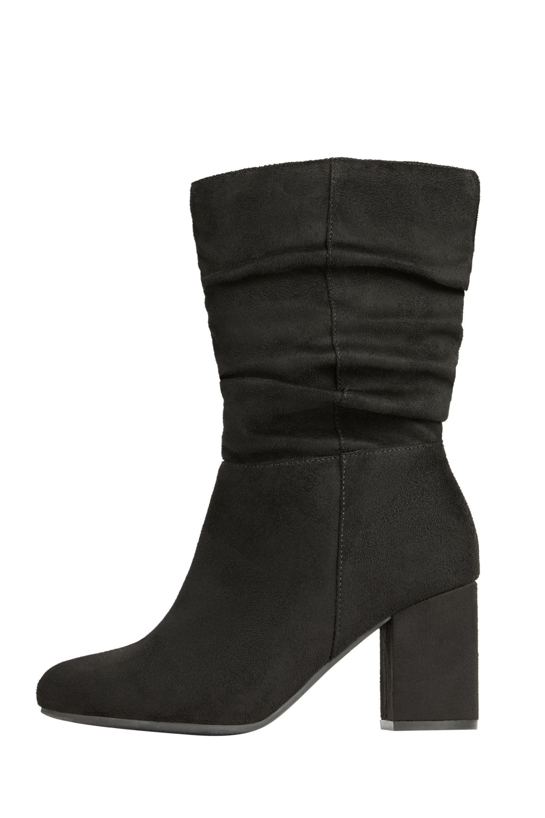Friends Like These Black Regular Fit Block Heel Ruched Long Boots