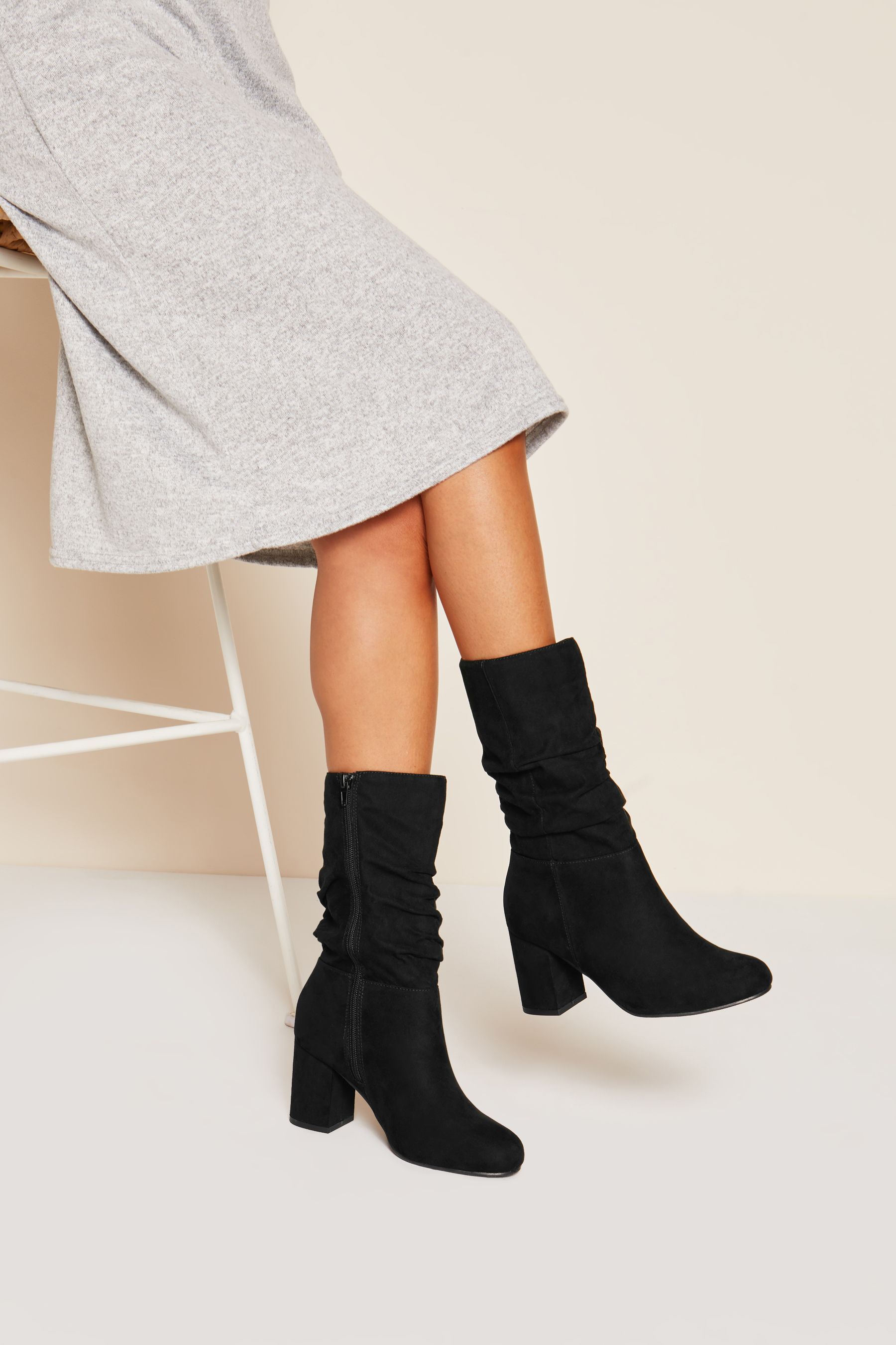 Black low heel slouch boots shop