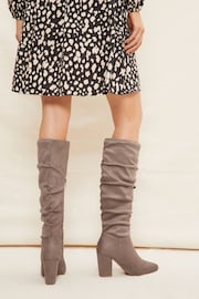 Friends Like These Neutral Regular Fit Block Mid Heeled Ruched Long Boots - Image 3 of 5