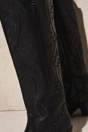 Lipsy Black Low Heel Western Knee High Long Boot - Image 3 of 4