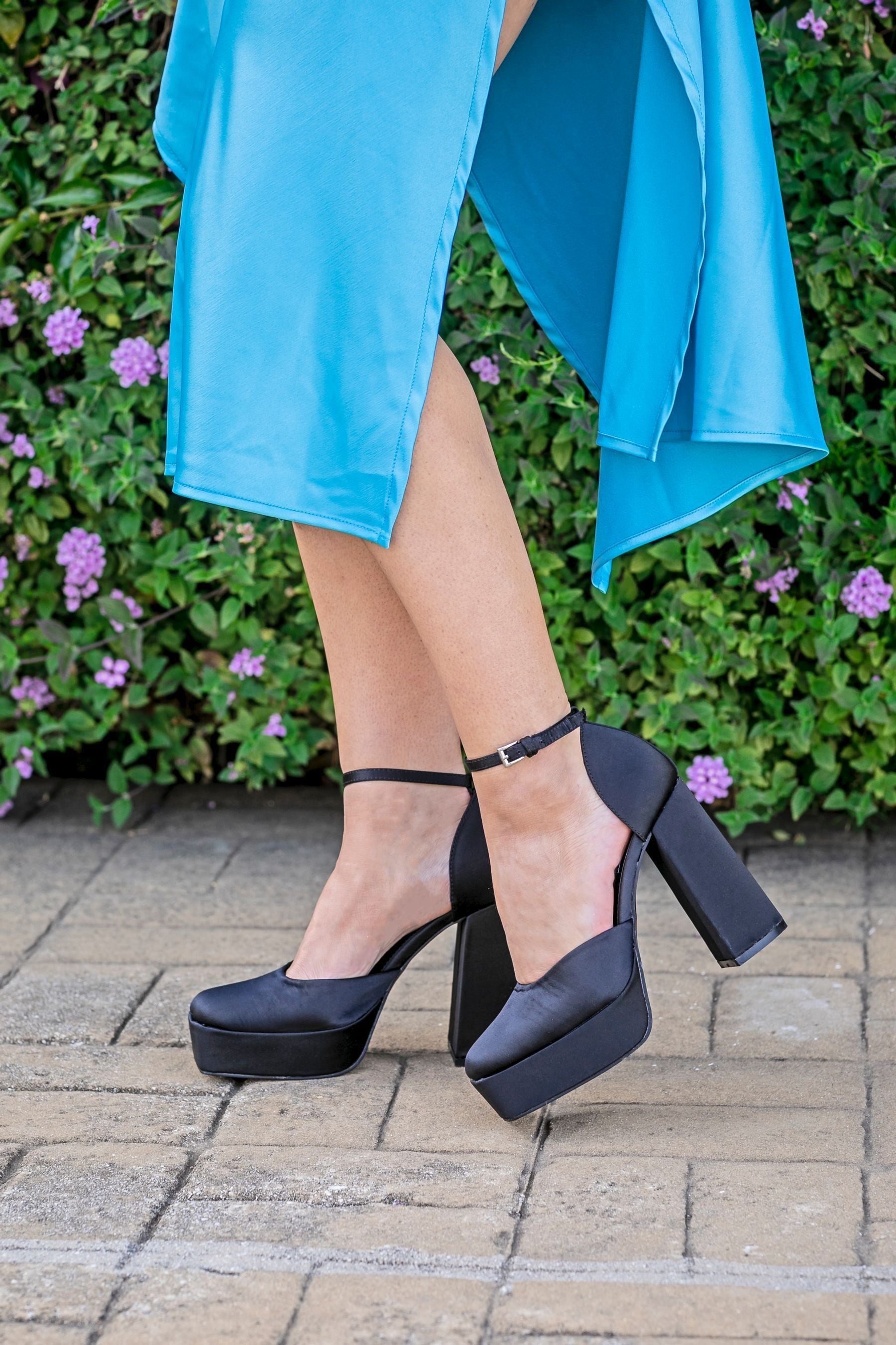 Novo Black Arlene Platform Closed Toe Ankle Strap Heels