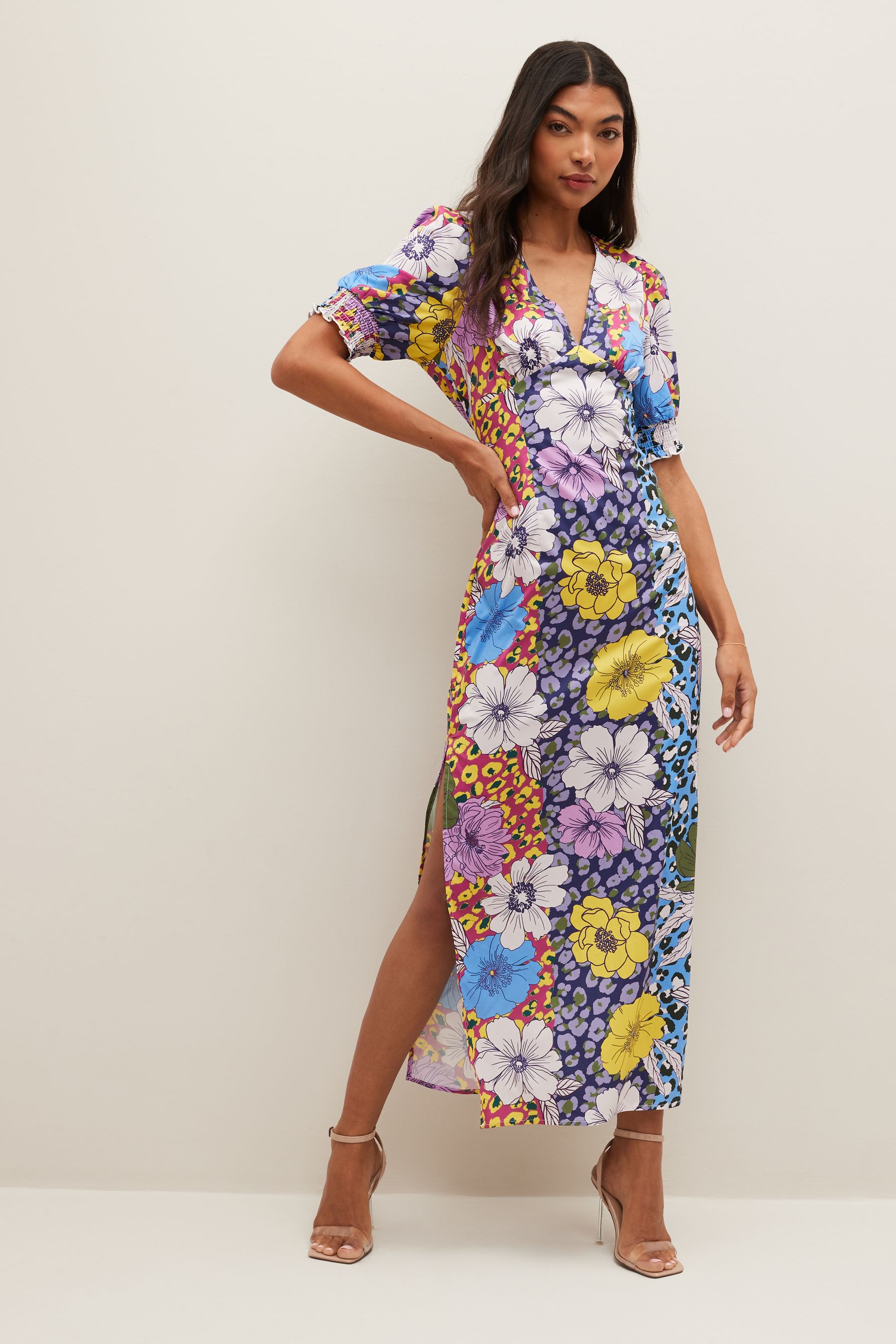 Buy VILA Blue Mixed Floral Print Satin Maxi Dress from Next Luxembourg