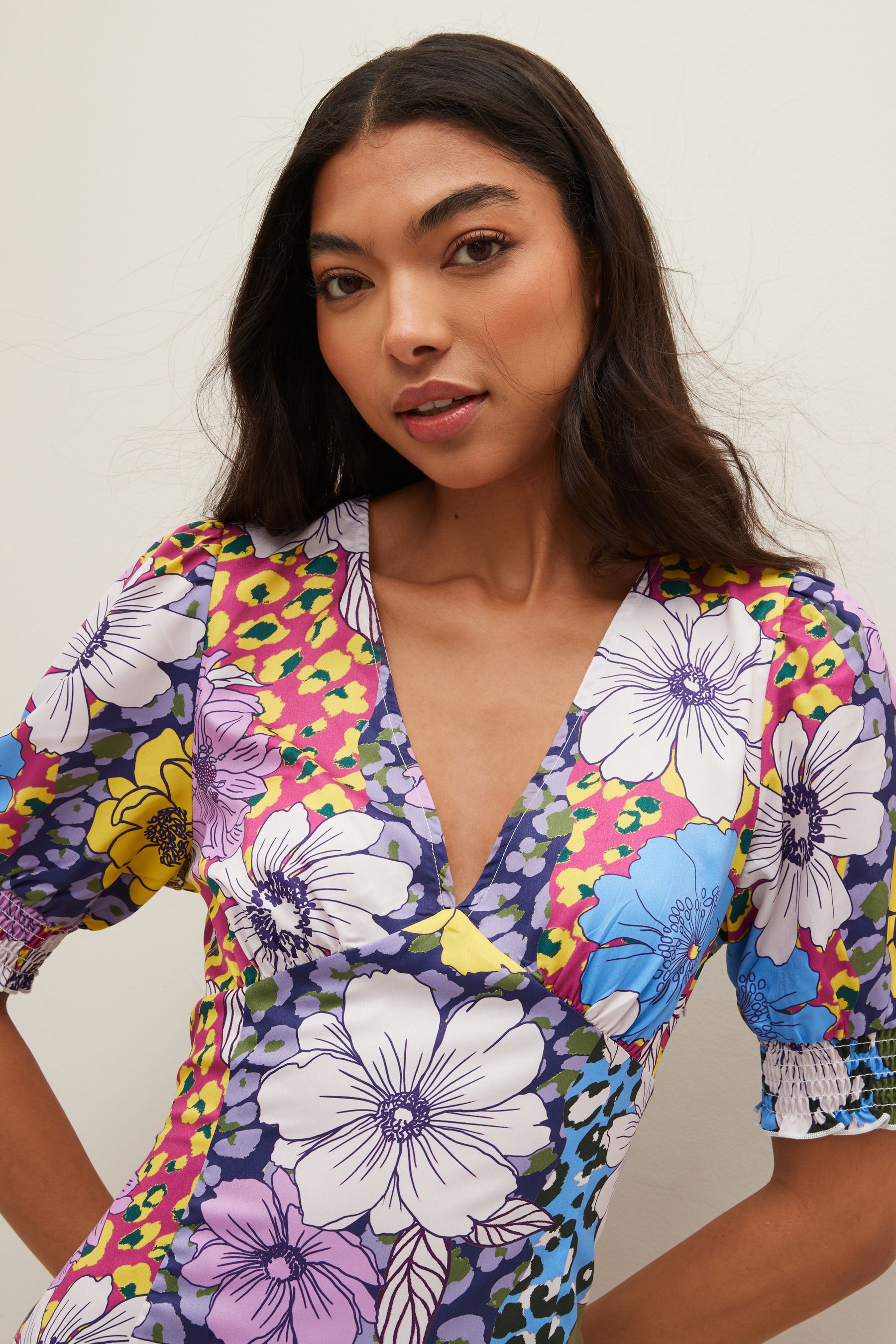 Buy VILA Blue Mixed Floral Print Satin Maxi Dress from Next Luxembourg