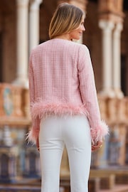 Sosandar Pink Boucle Feather Trim Jacket - Image 5 of 6