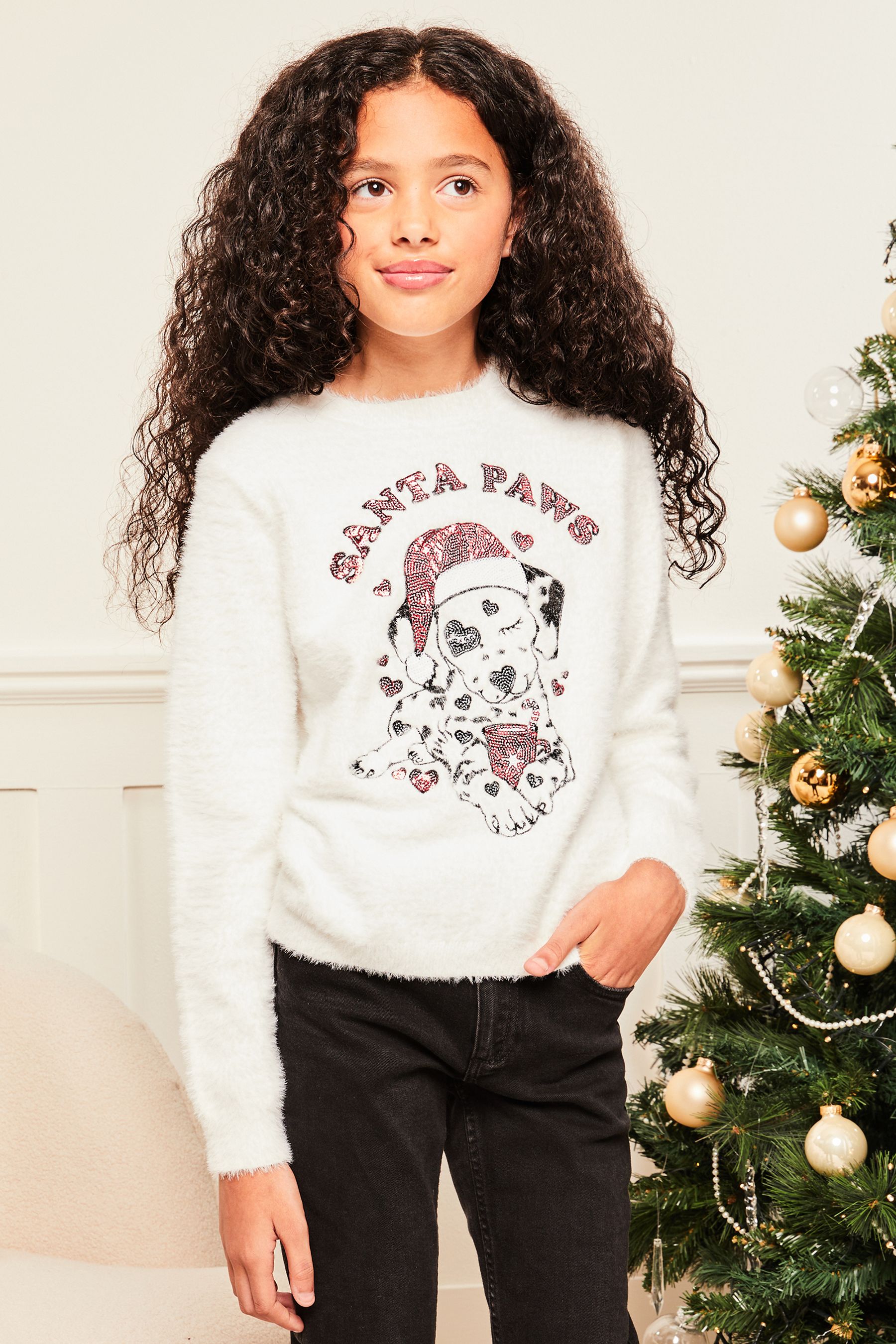 Buy Lipsy Cream Knitted Christmas Jumper from Next Luxembourg