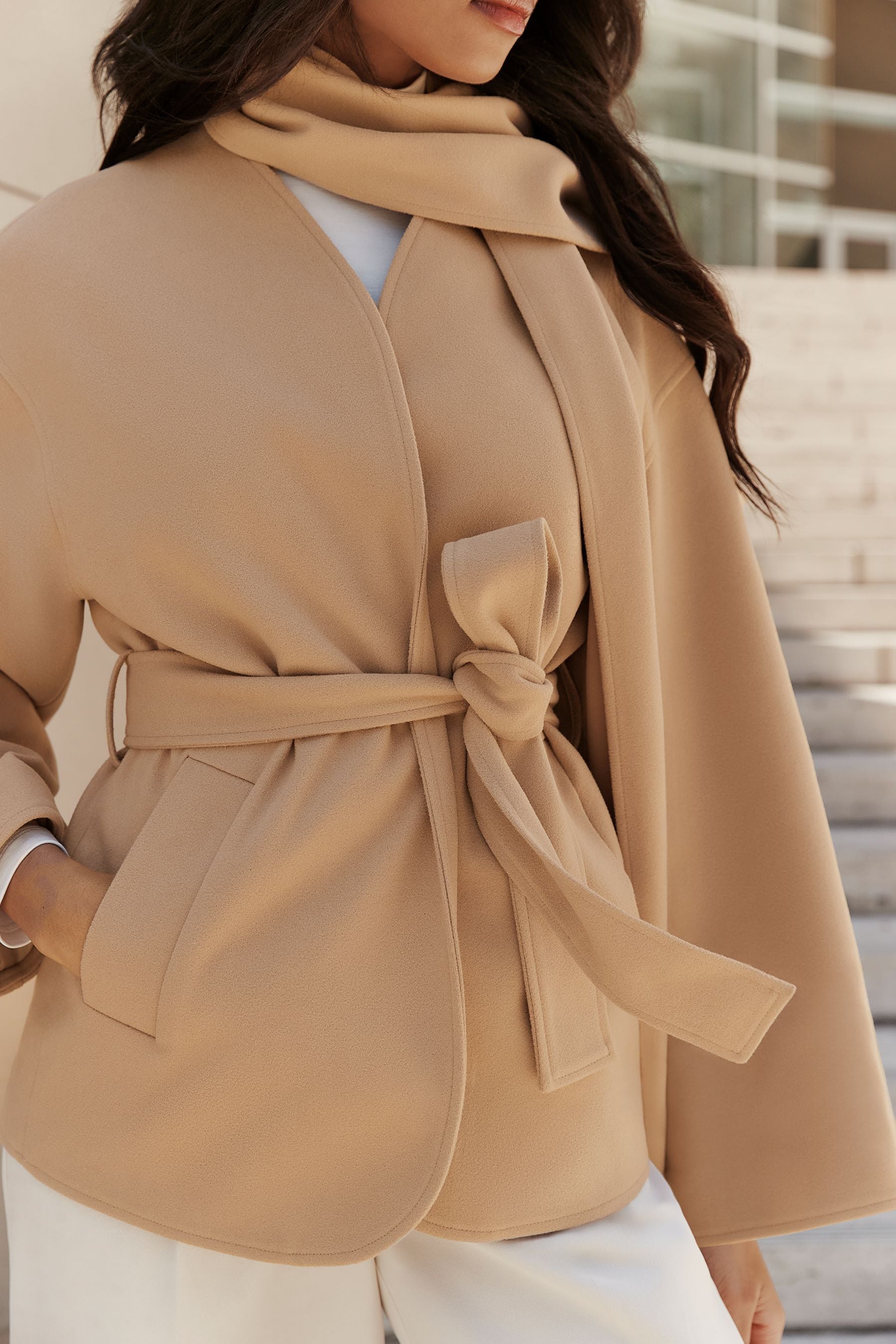 Buy Lipsy Camel 2 in 1 Scarf Style Belted Pocketed Coat from Next Luxembourg