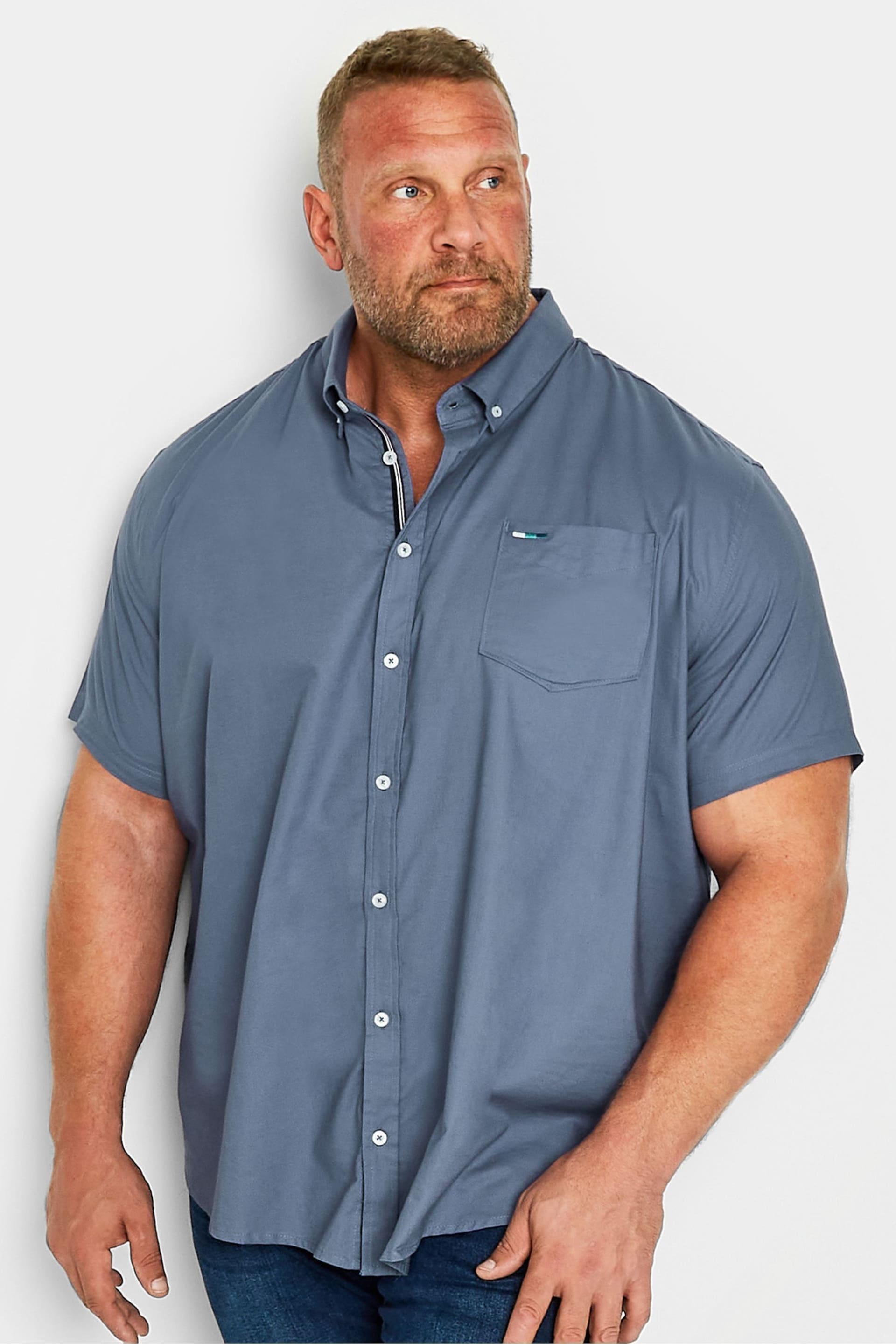 BadRhino Big & Tall Blue Short Sleeve Oxford Shirt - Image 1 of 3