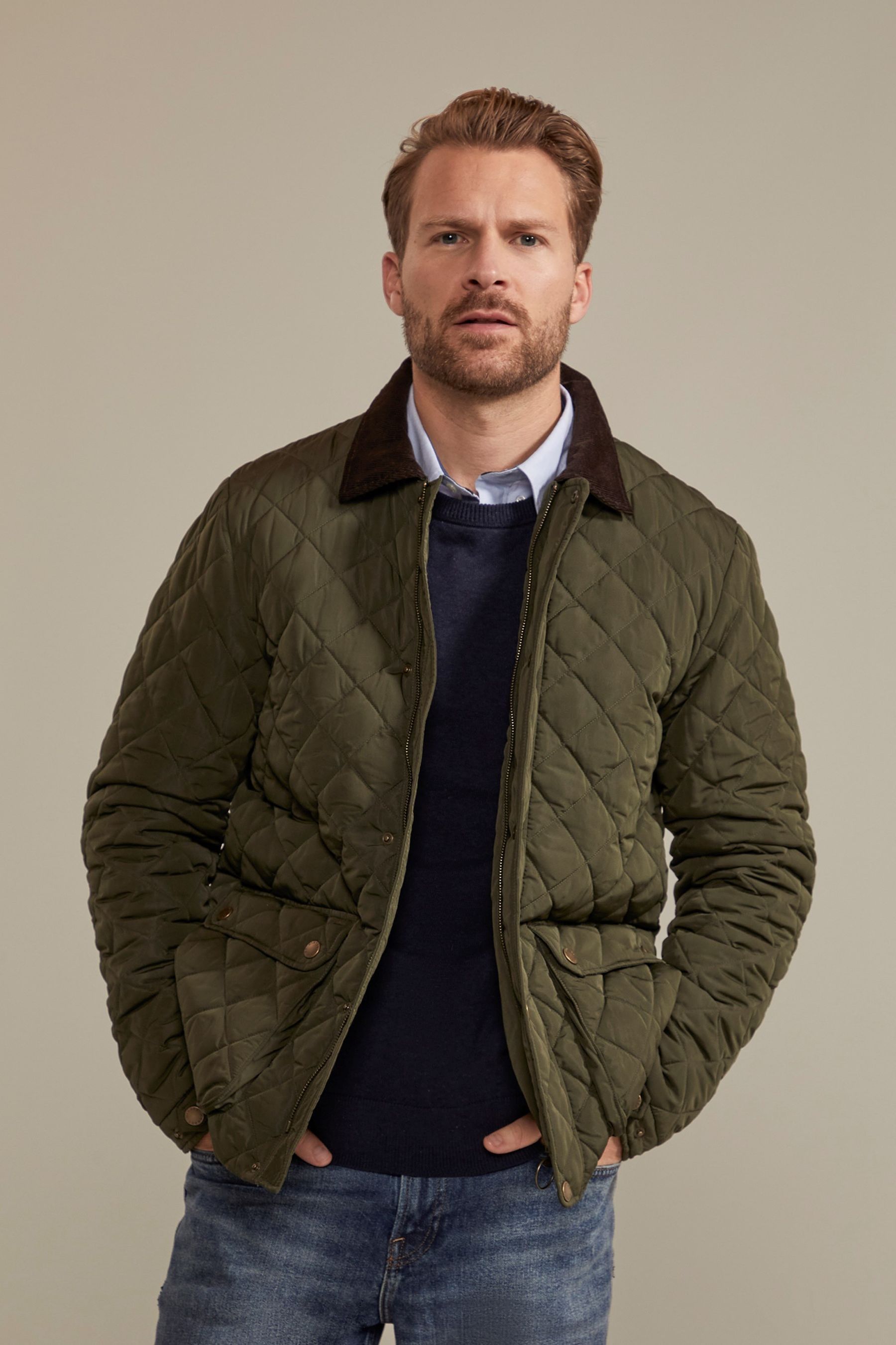 Buy Hinter Hobart Khaki Green Berwick Classic Mens Quilted Jacket from Next Luxembourg