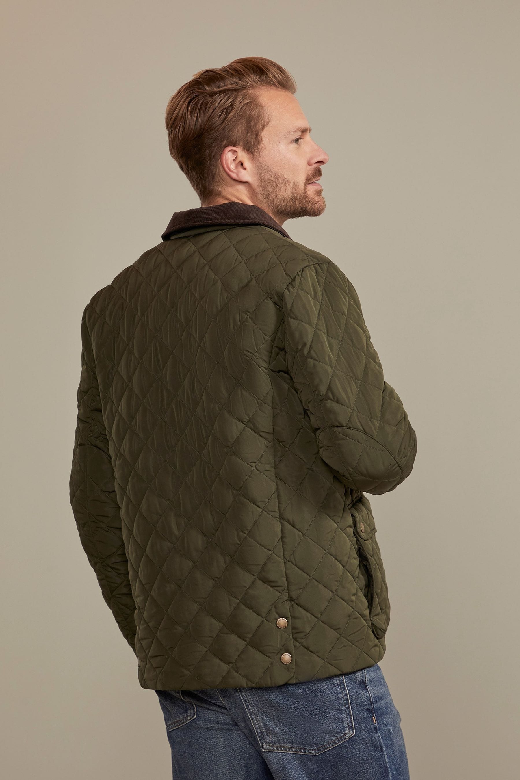 Buy Hinter Hobart Khaki Green Berwick Classic Mens Quilted Jacket from Next Luxembourg