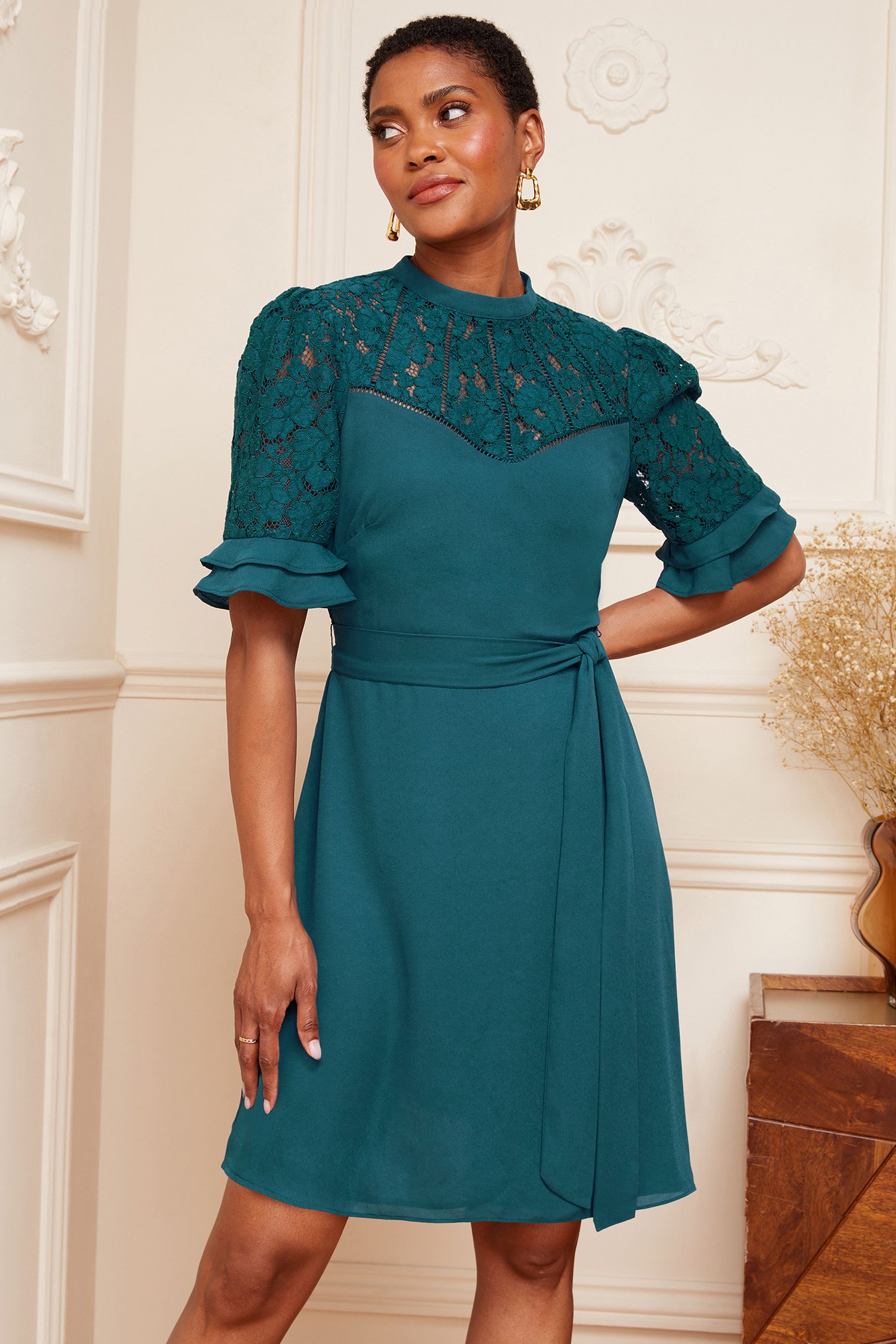 High neck tiered dress discount