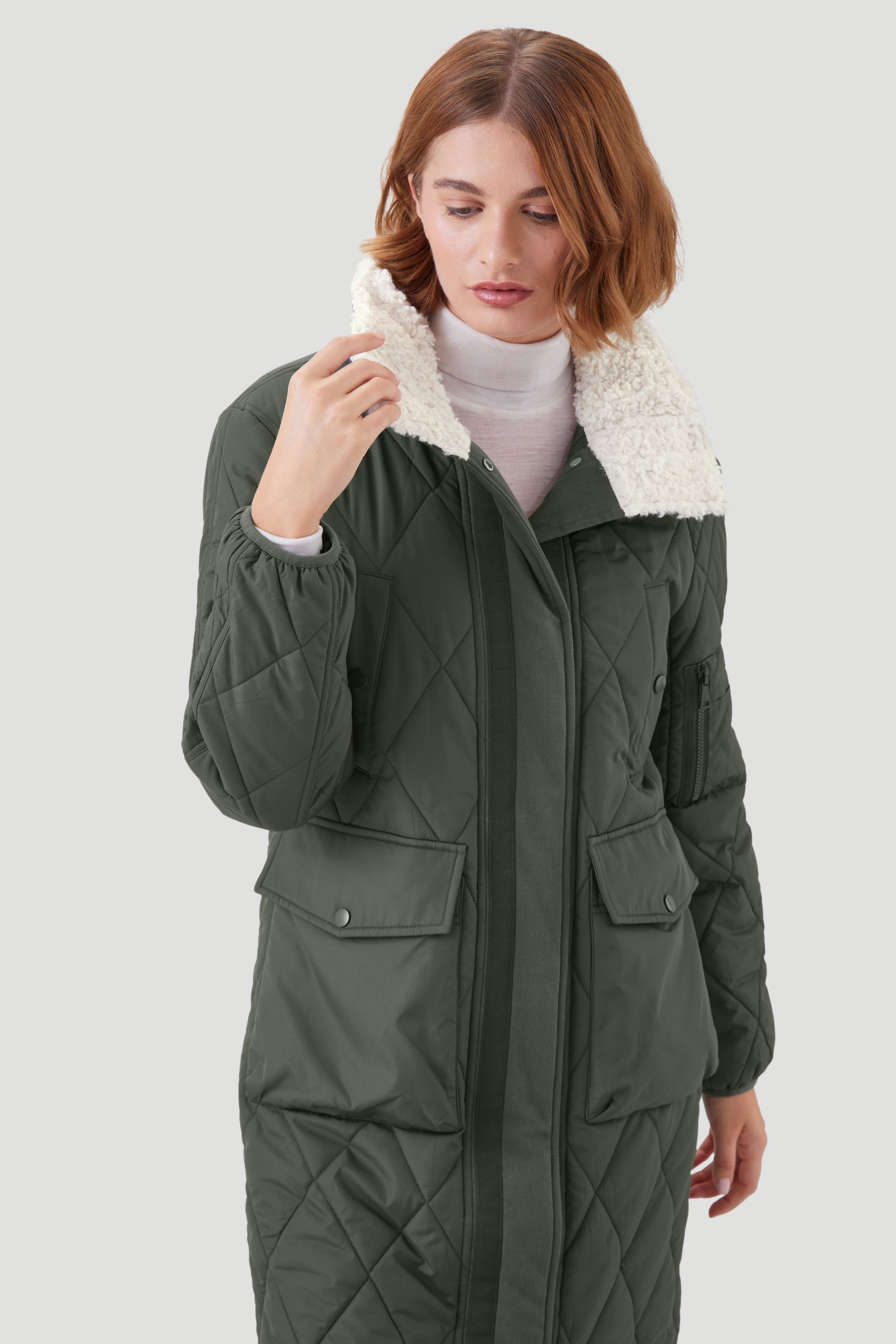Buy Kaldtvaer Khaki Green Petite Mysen Longline Diamond Quilted Padded Coat from Next Luxembourg