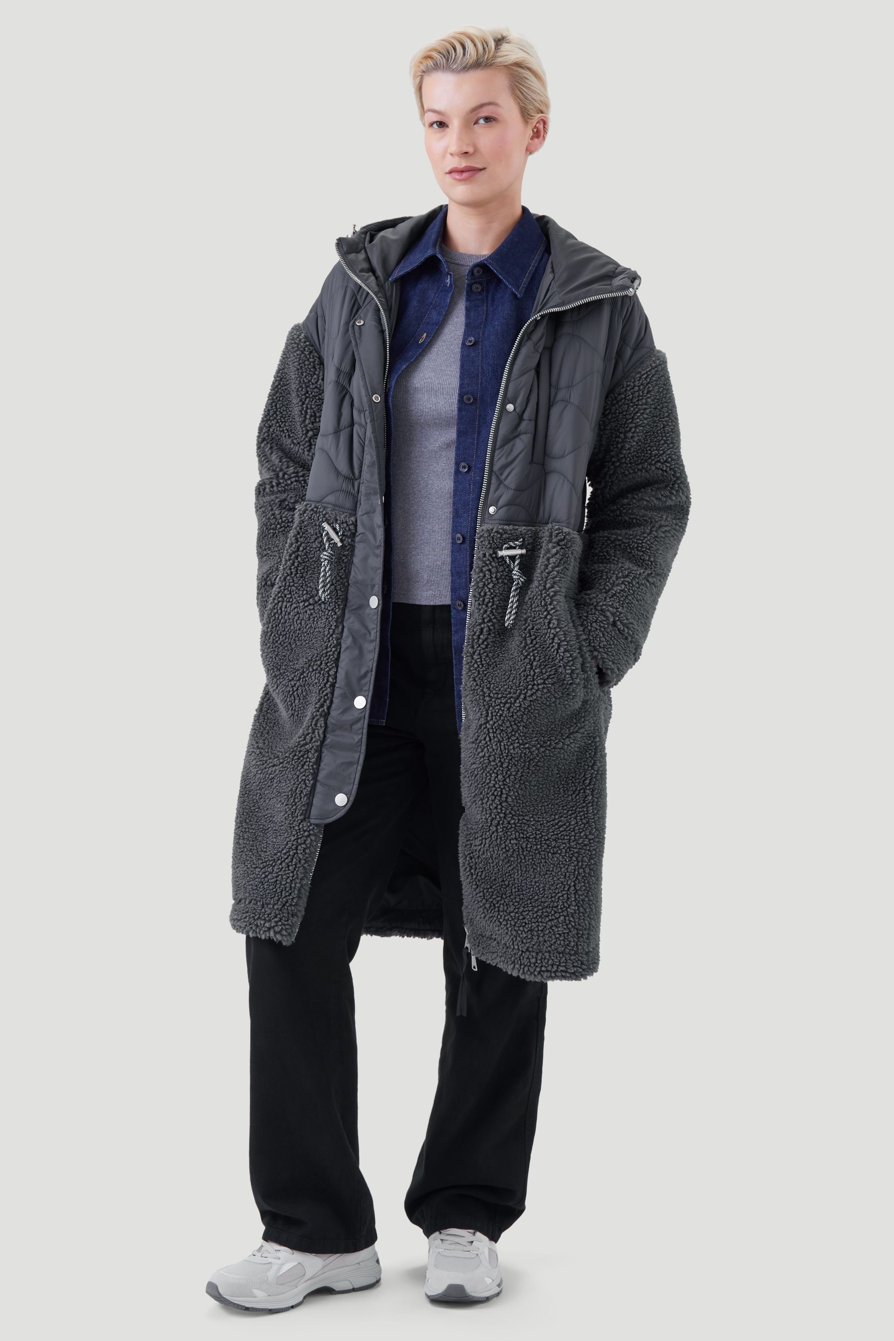 Buy Kaldtvaer Grey Floro Long Teddy Borg Coat from Next Luxembourg