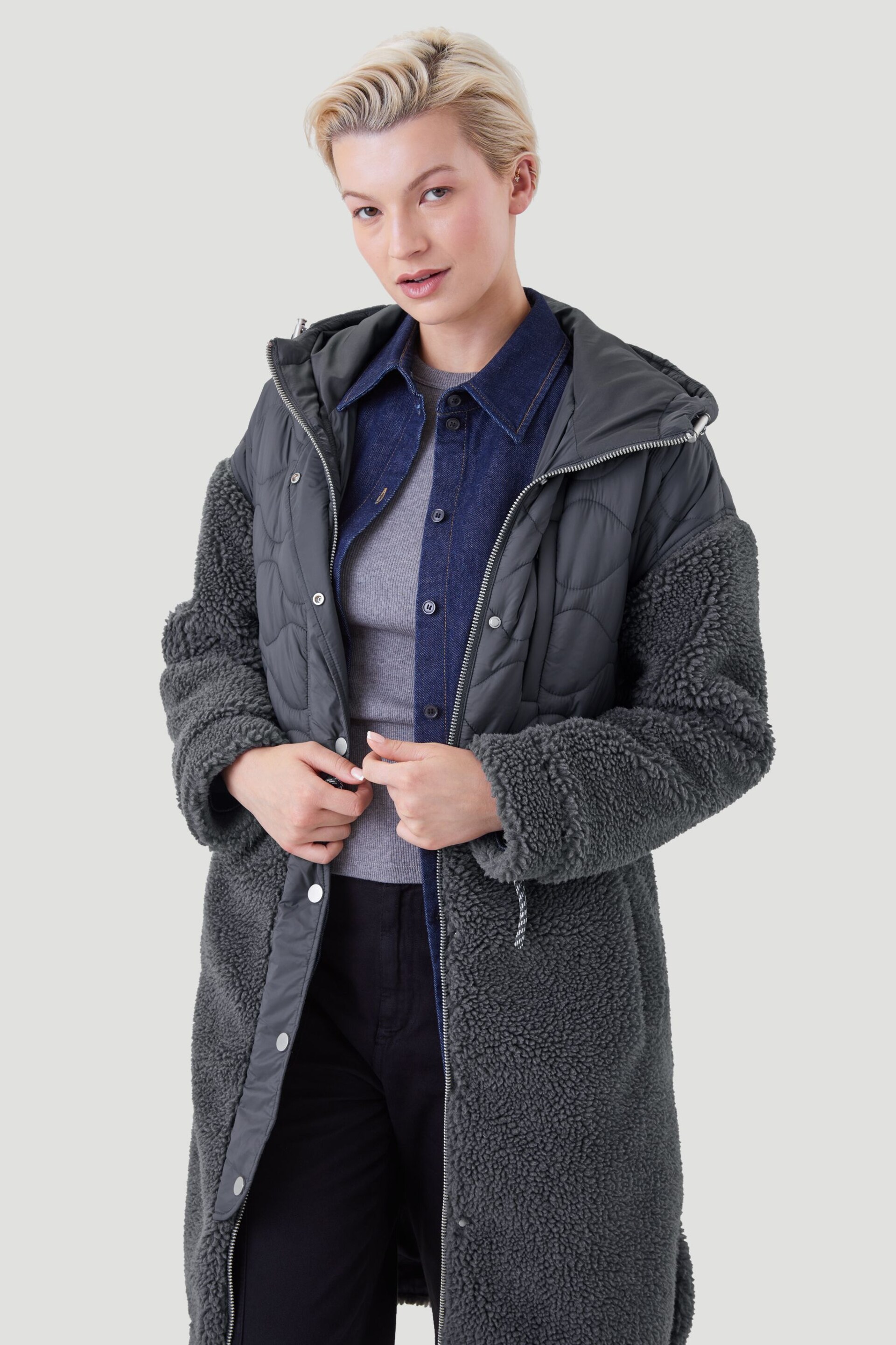 Kaldtvaer Grey Petite Floro Long Teddy Borg Coat - Image 1 of 5