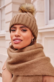 Lipsy Camel Cosy Cable Bobble Hat - Image 1 of 3