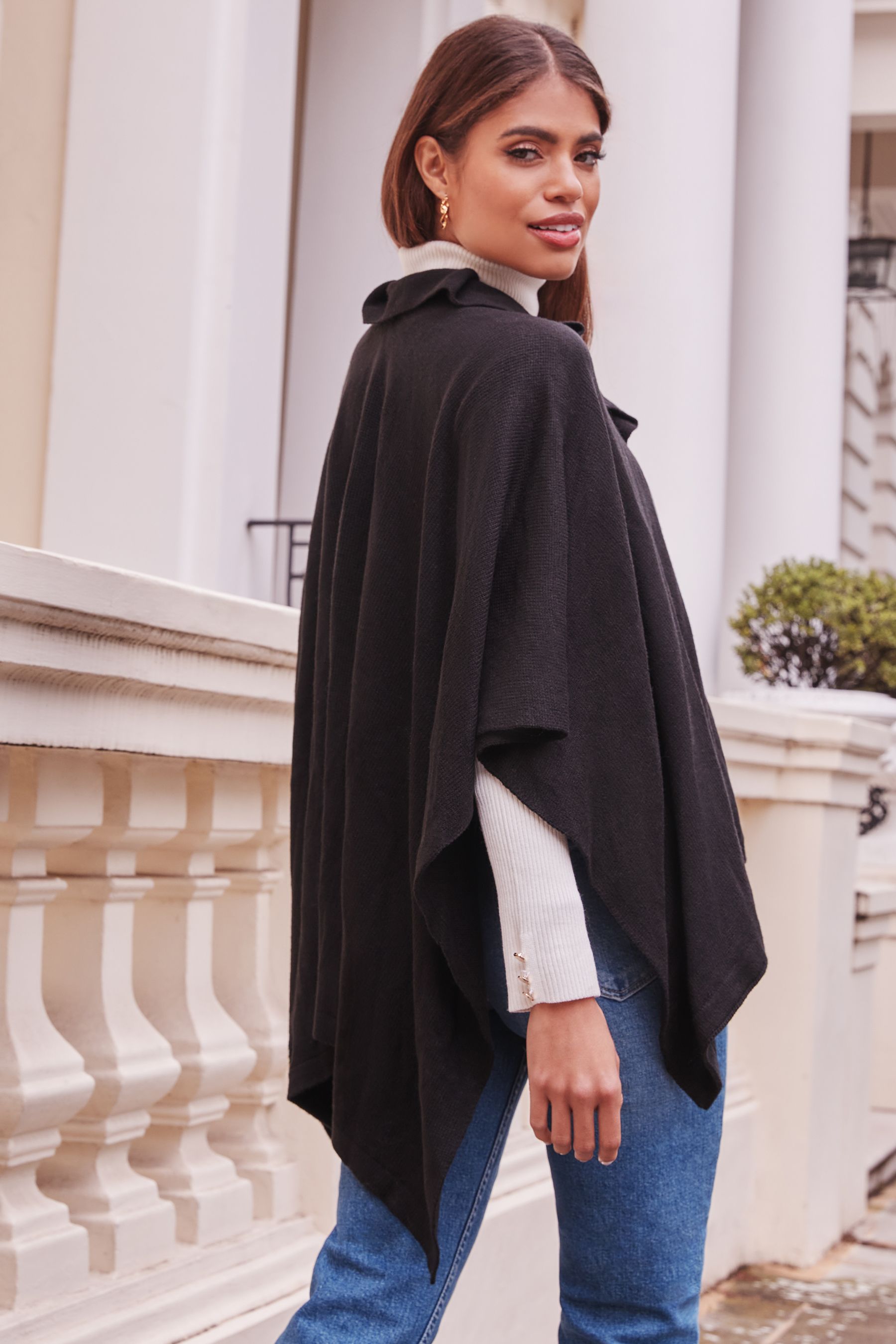 Buy Lipsy Black Ruffle Oversize Cape from Next Luxembourg