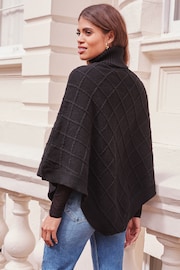Lipsy Black Cosy Cable Knit Roll Neck Poncho - Image 2 of 4