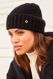 Lipsy Black Super Soft Knitted Hatch Beanie Hat - Image 1 of 4