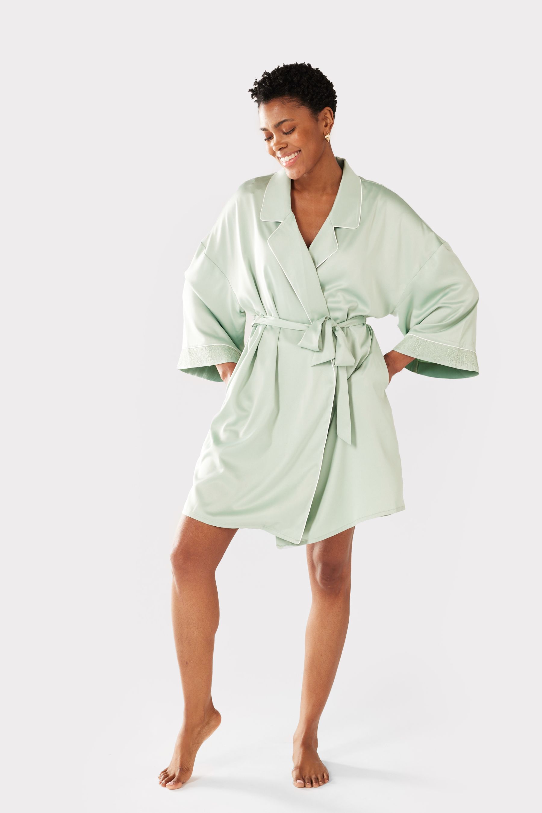 Buy Chelsea Peers Sage Green Satin Lace Trim Dressing Gown from Next Germany
