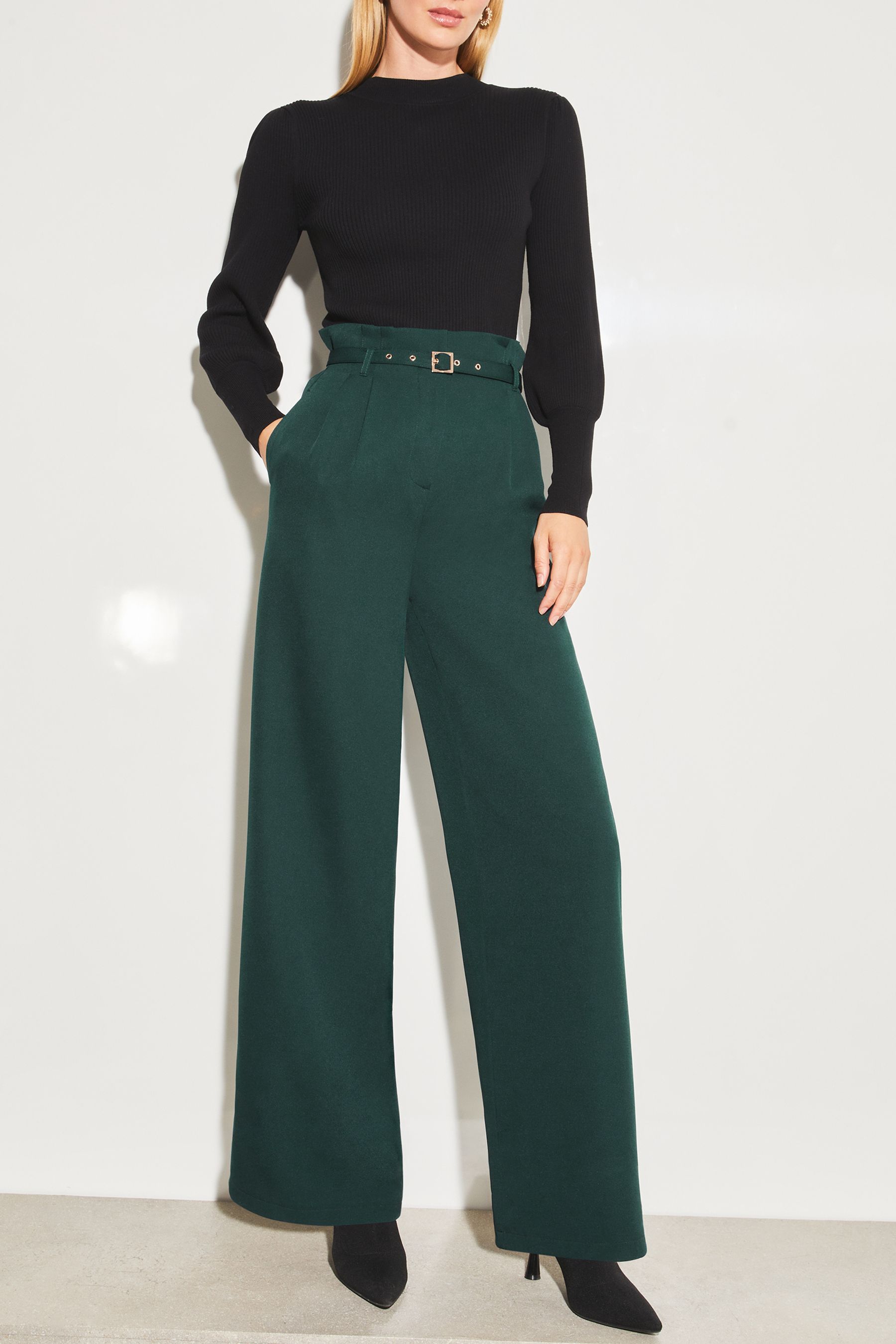 Buy Lipsy Teal Green Paperbag Wide Leg Belted Tailored Trousers from Next Luxembourg