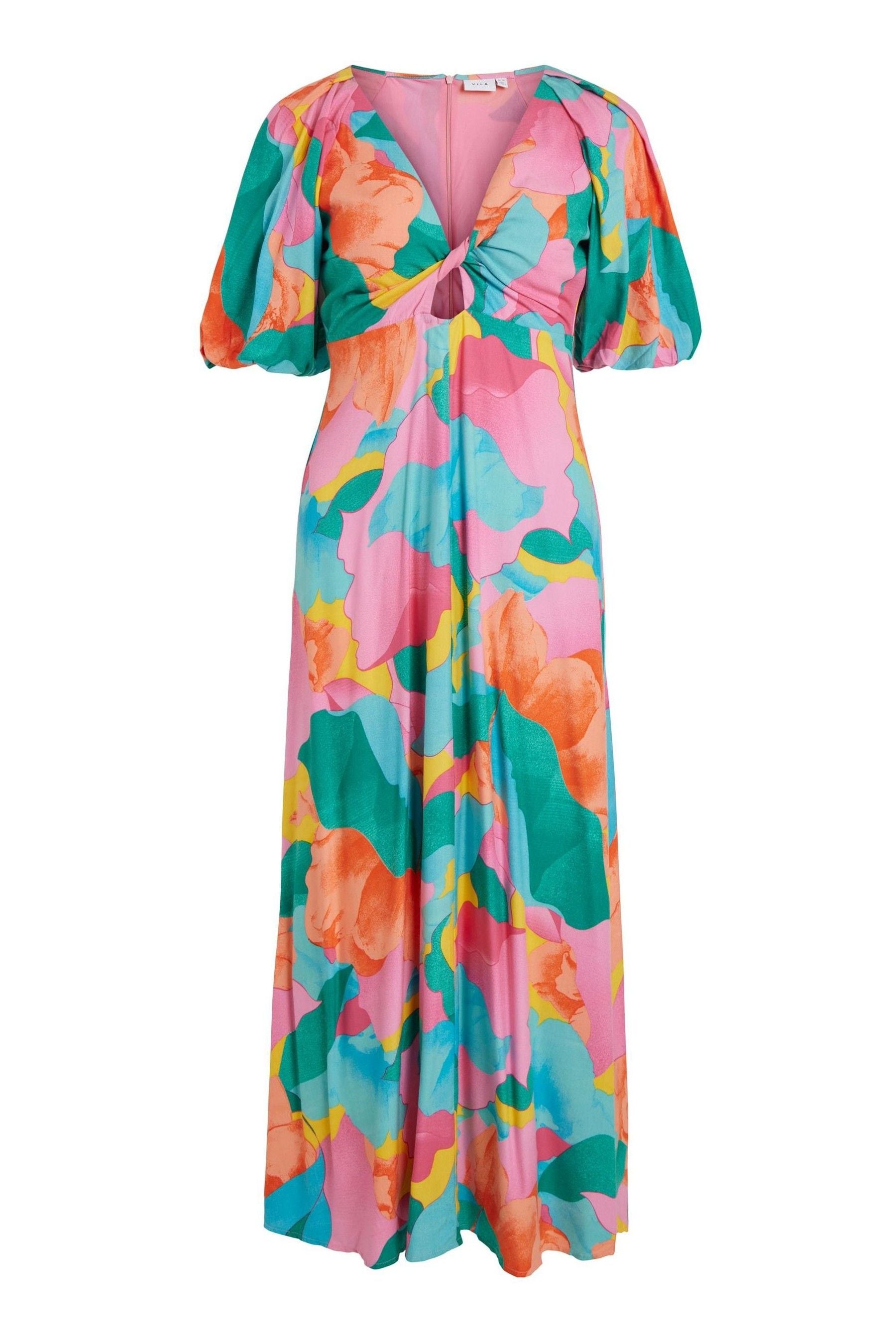 Buy VILA Pink Blue and Orange Printed Maxi Dress with Knot Front Detail from Next Luxembourg