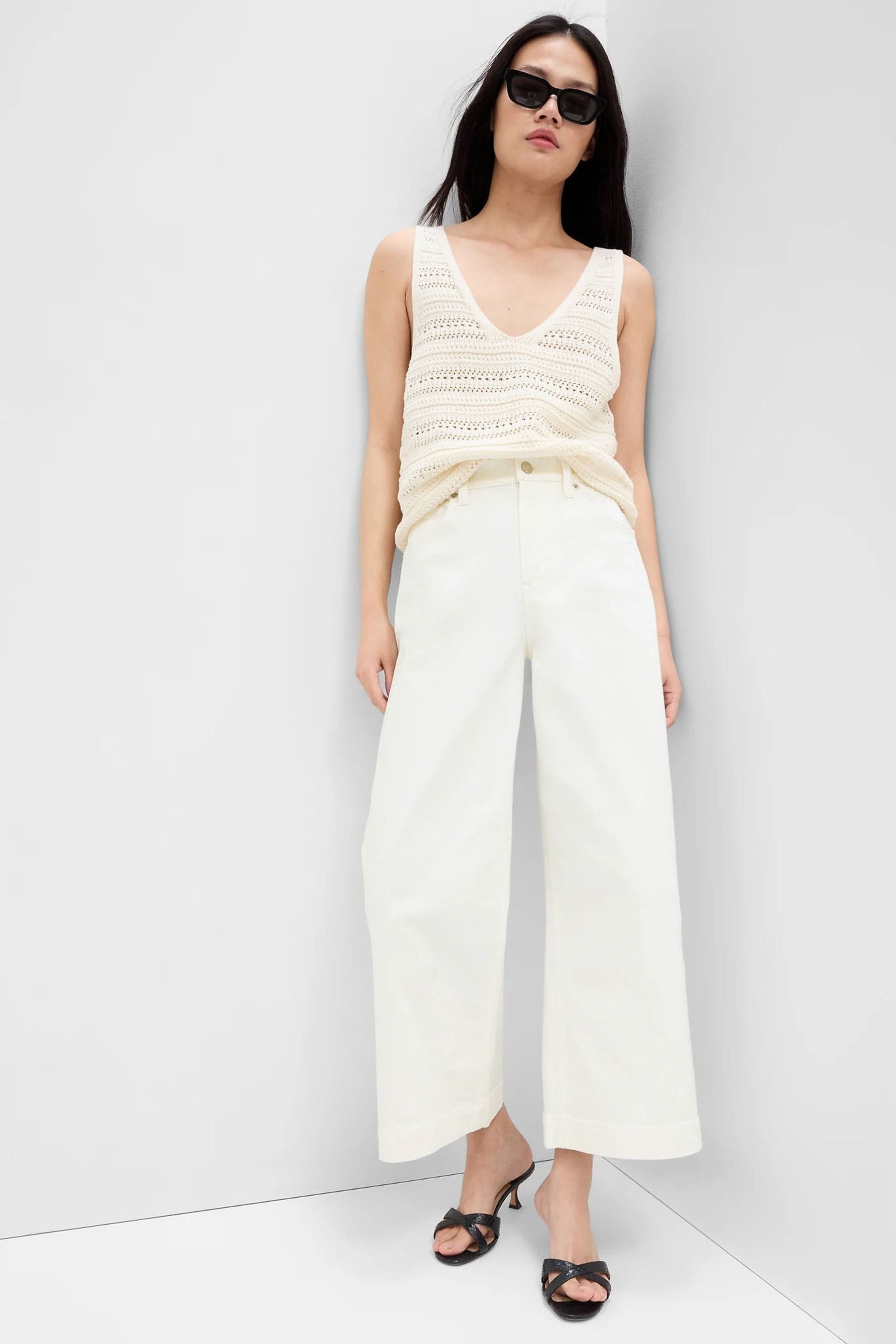 Buy Gap White High Waisted Wide Leg Cropped Jeans from Next Ireland