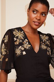 Love & Roses Black and Gold Embellished Sequin V Neck Flutter Sleeve Midi Dress - Image 4 of 4