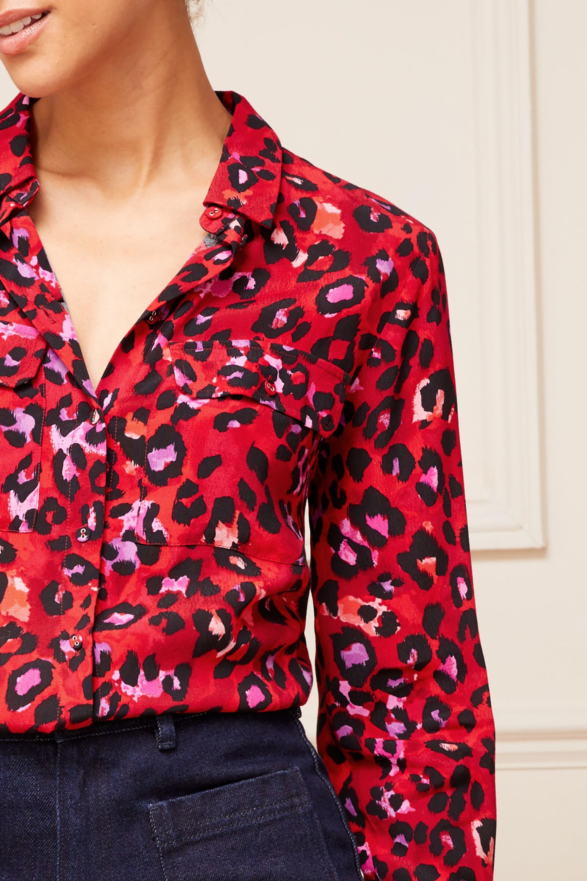 Love & Roses Red Petite Patch Pocket Button Through Shirt - Image 2 of 4