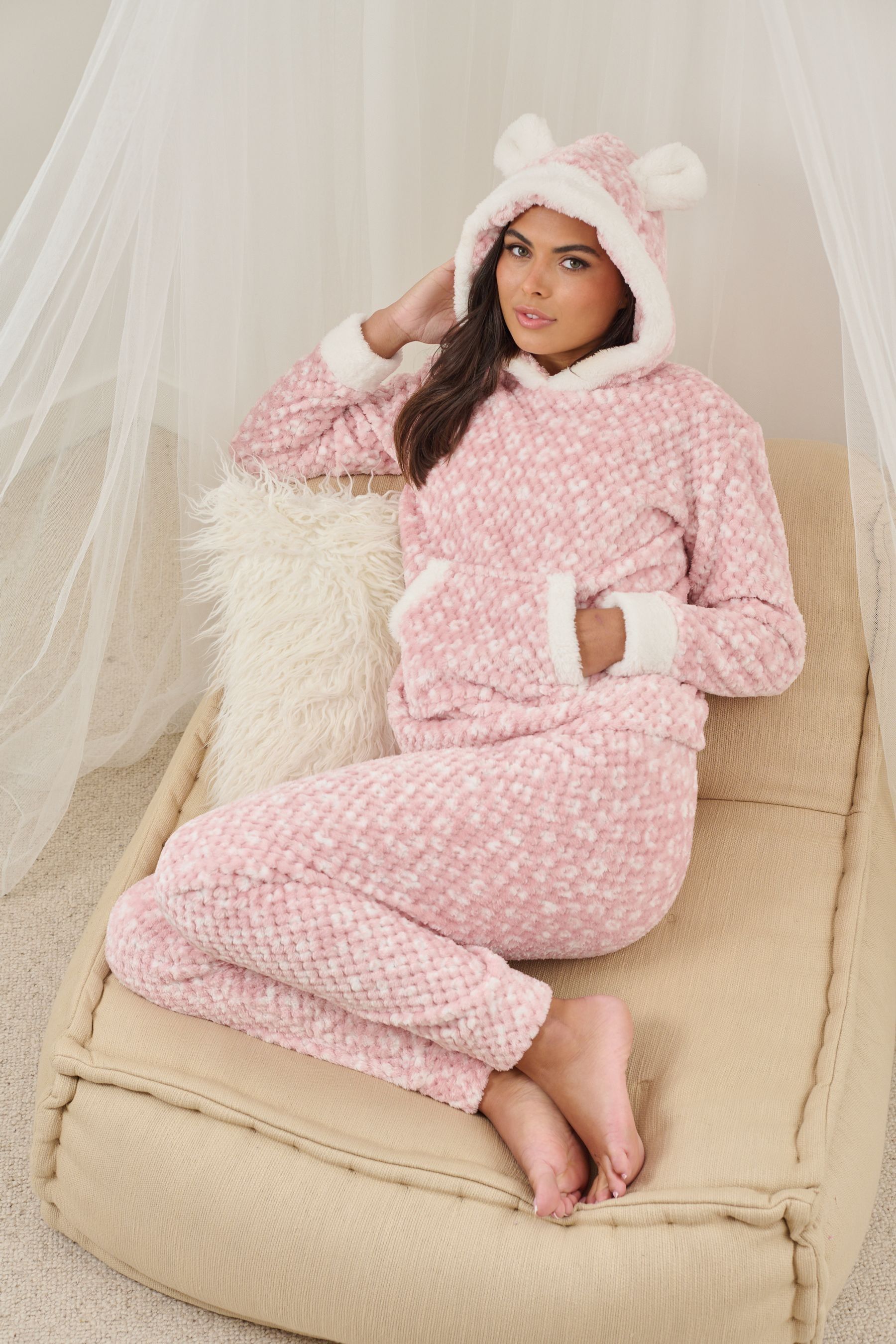 Buy Loungeable Pink Snow Tipped Hooded Ears Twosie from Next Luxembourg