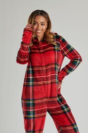 Loungeable Red Tartan Fleece Reindeer All-In-One - Image 3 of 5