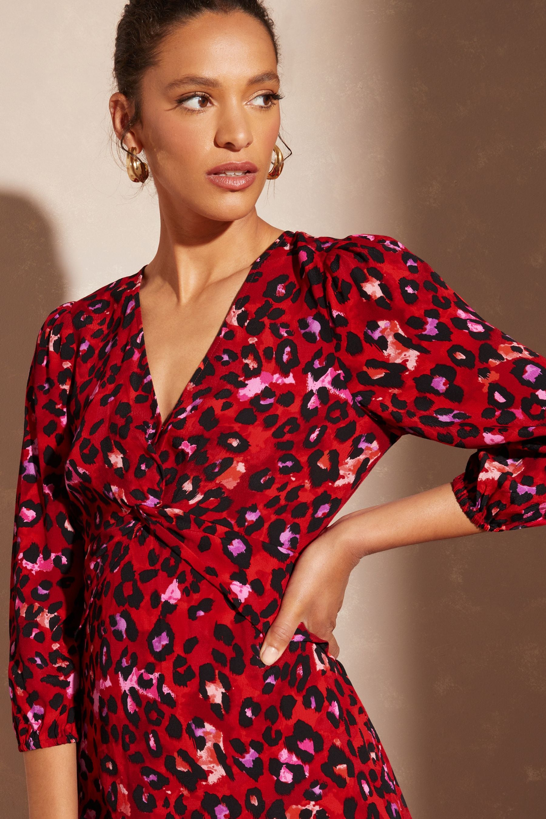 Next red animal print dress sales