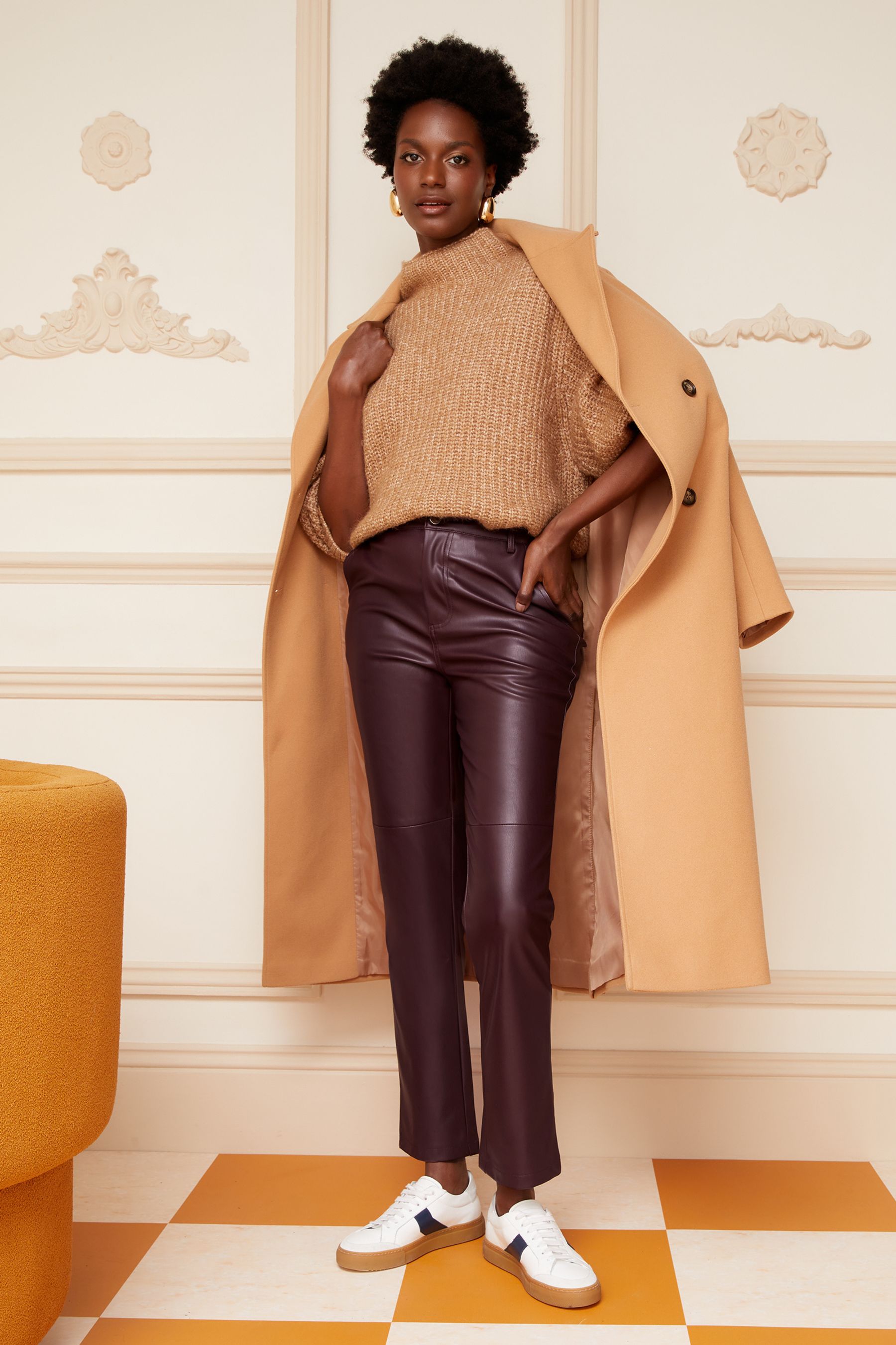 Buy Love Roses Chocolate Brown Brown Faux Leather Straight Leg Trousers from Next Luxembourg