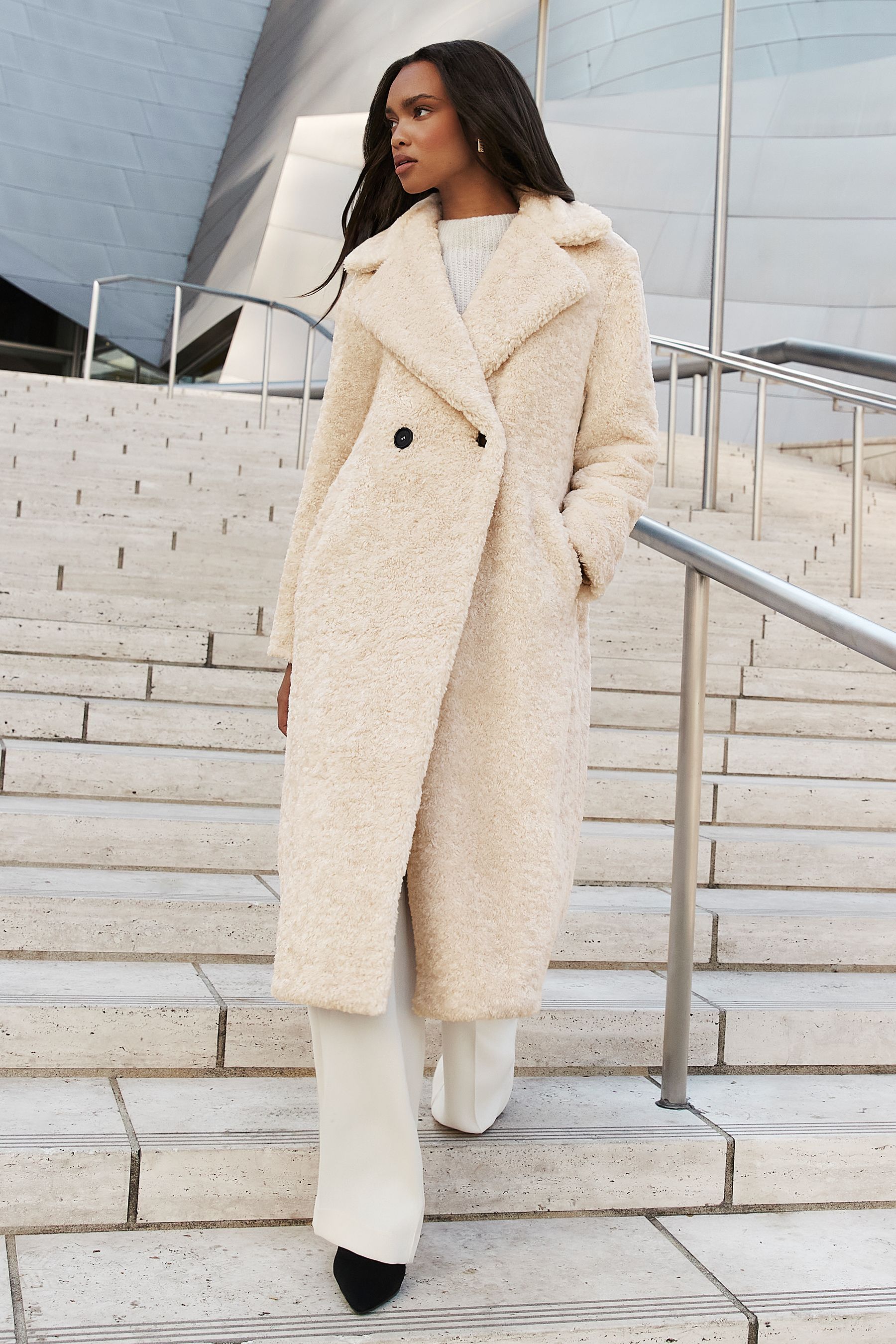 Faux fur coat longline top