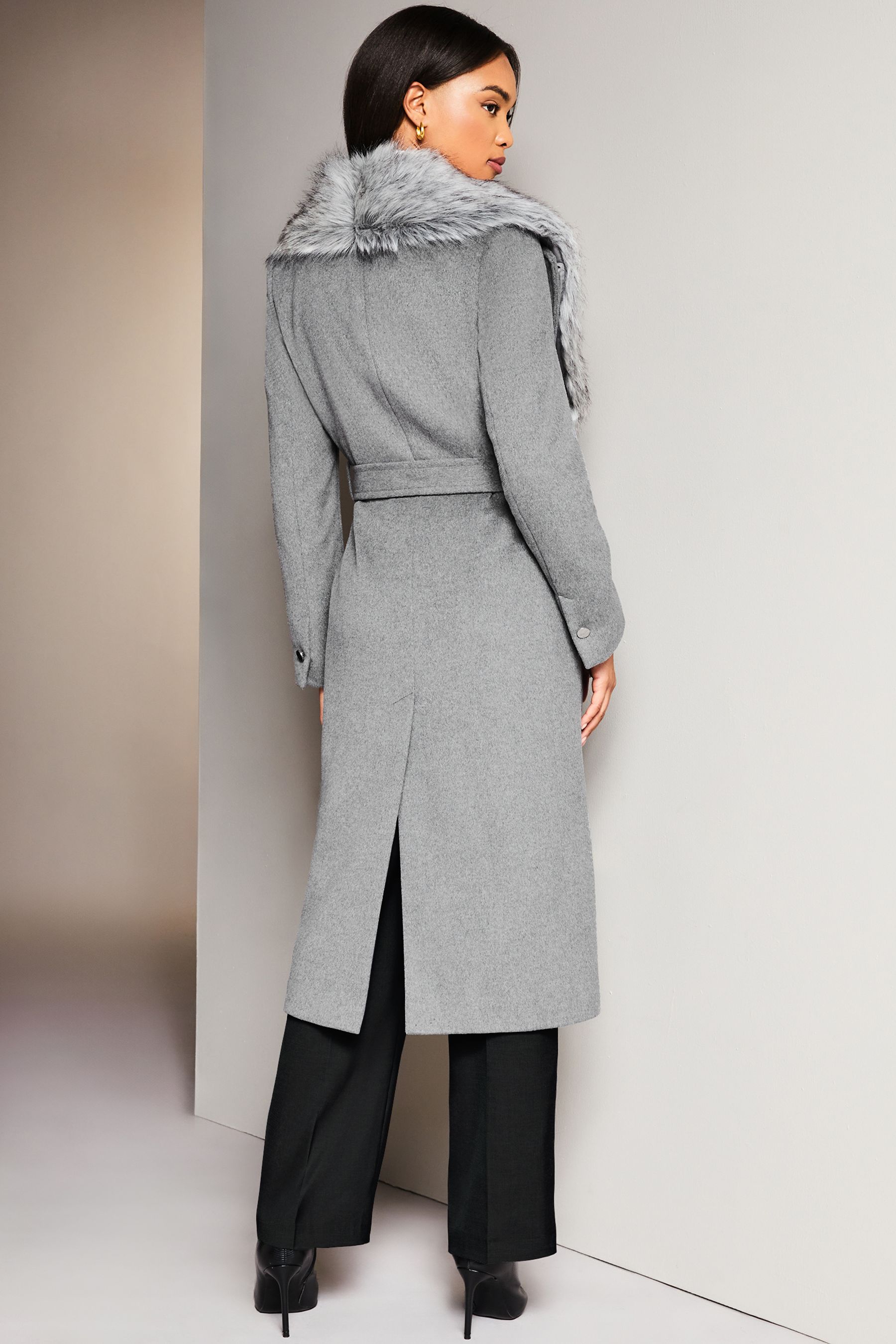Fur lined wool coat sales