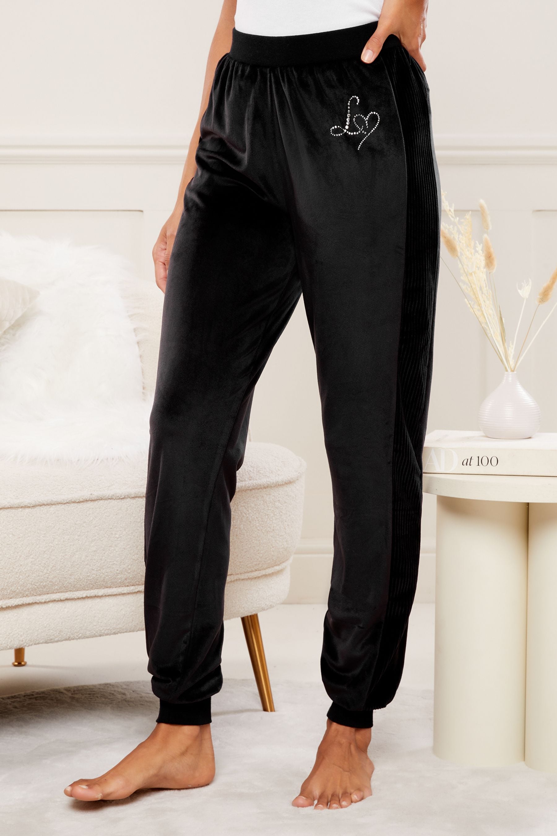 Buy Lipsy Black Super Soft Cuffed Velour Joggers from the Next UK online shop
