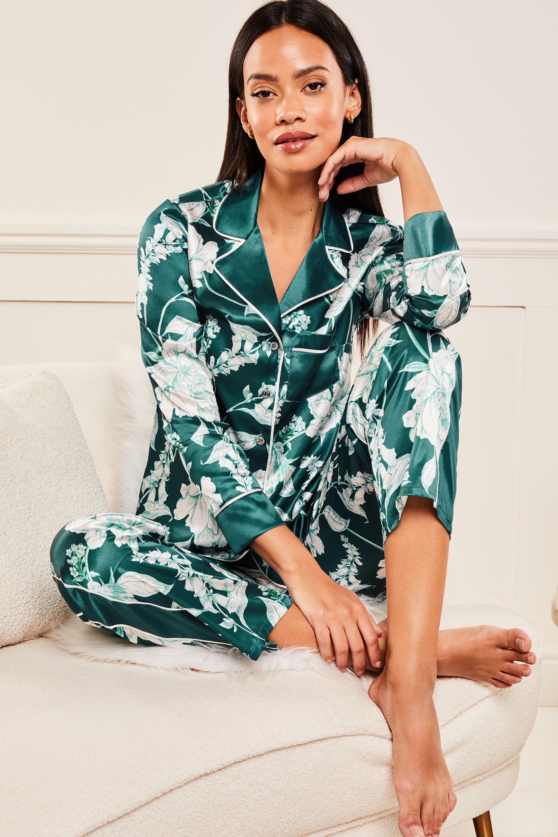 Green floral pyjamas clearance